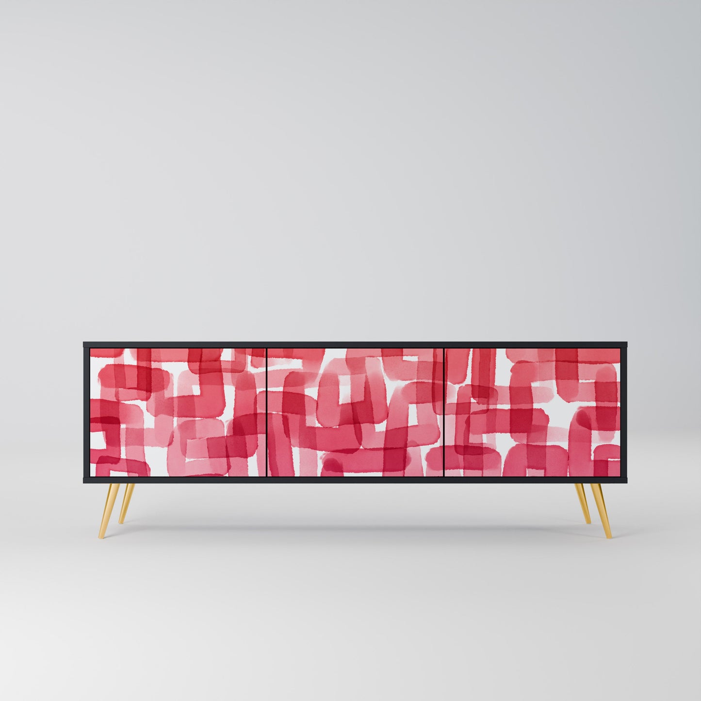 KALEIDOSCOPIC CUBISM 3-Door TV Stand in Black Finish