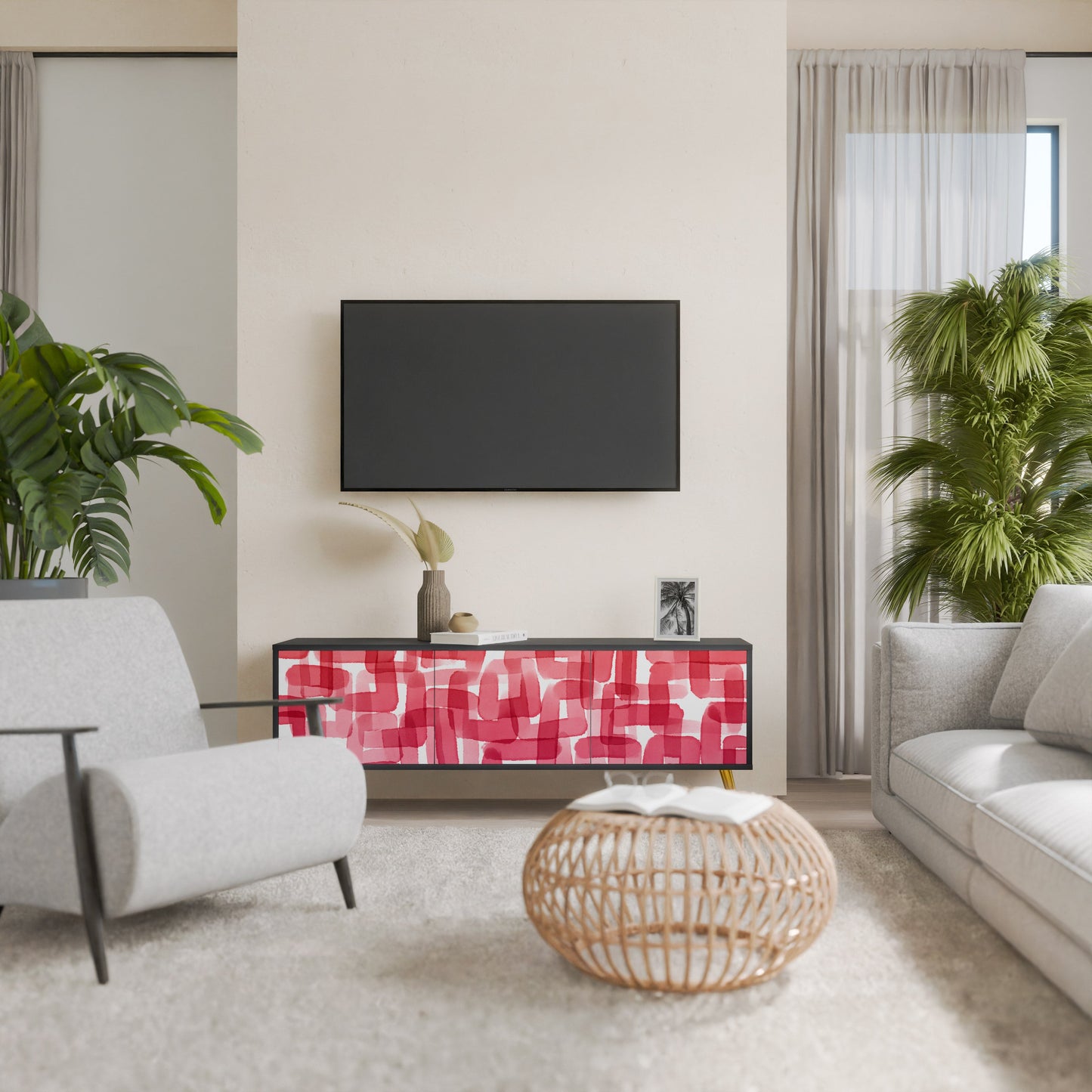 KALEIDOSCOPIC CUBISM 3-Door TV Stand in Black Finish