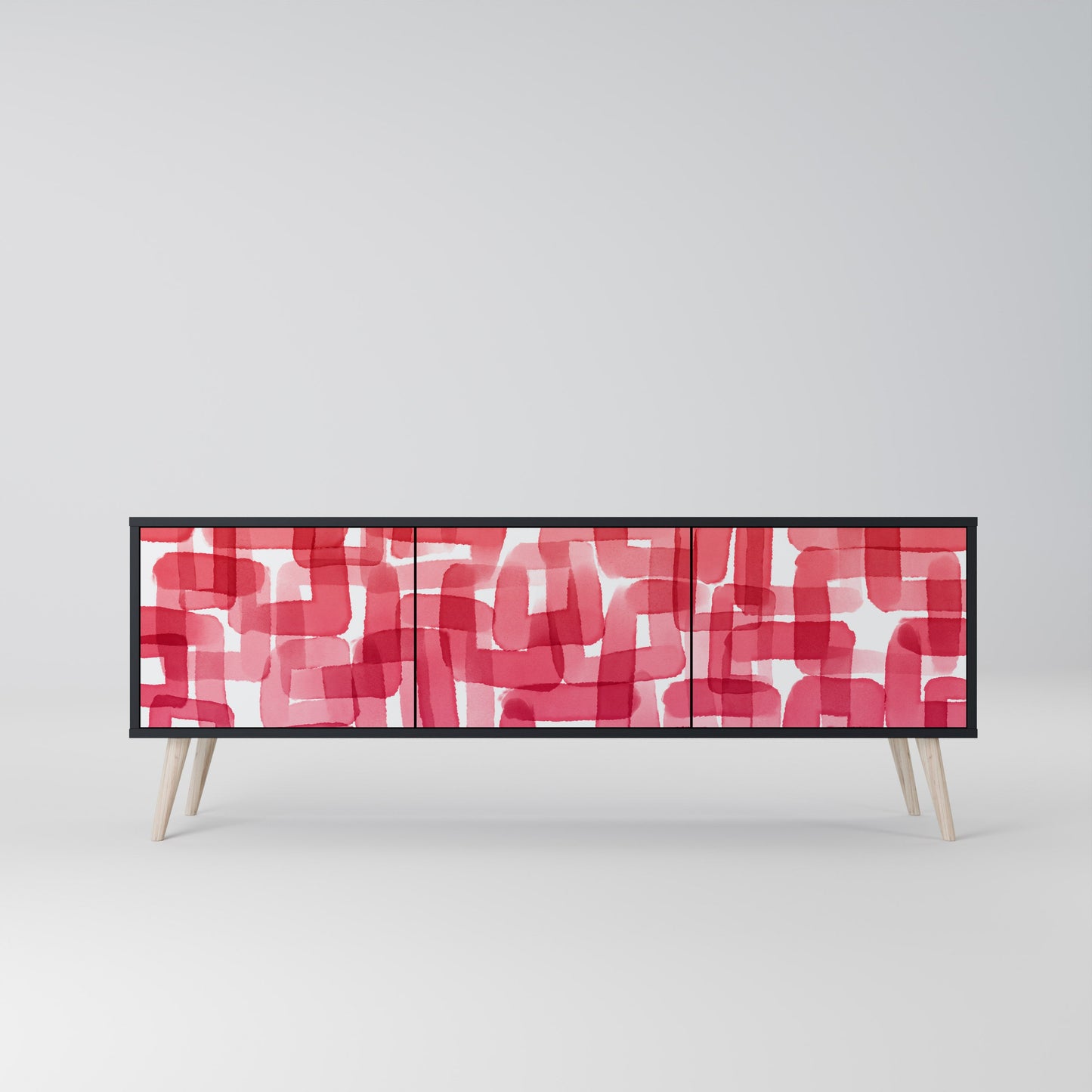 KALEIDOSCOPIC CUBISM 3-Door TV Stand in Black Finish