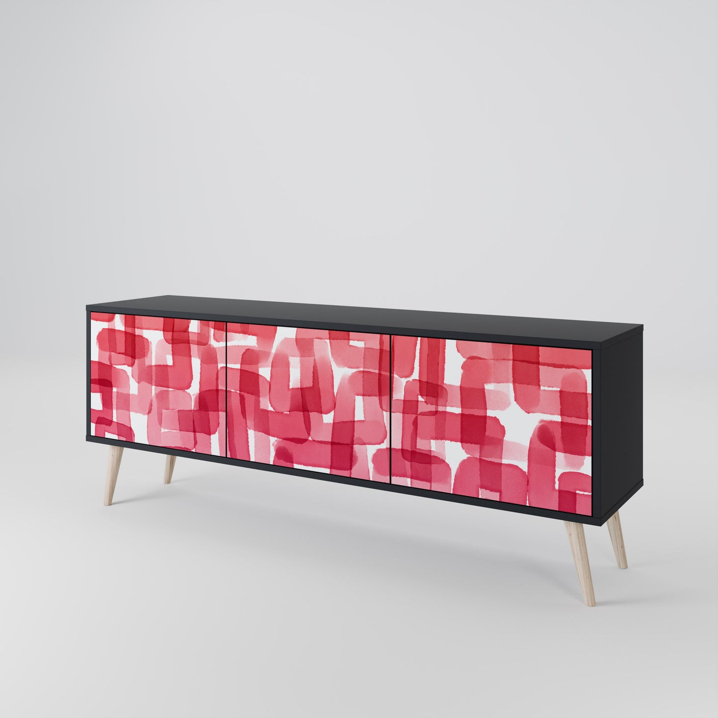 KALEIDOSCOPIC CUBISM 3-Door TV Stand in Black Finish