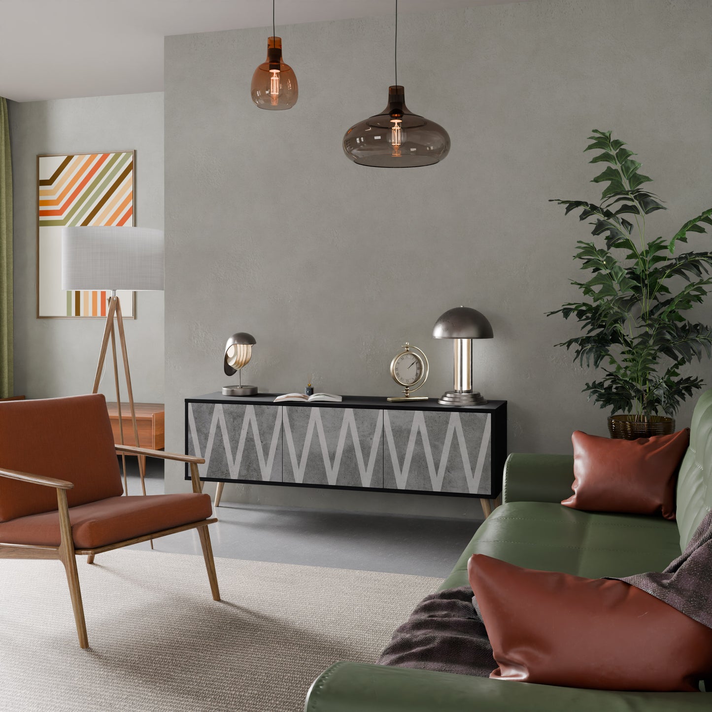 SOLID ZIG ZAG 3-dörrars TV-bänk i svart finish
