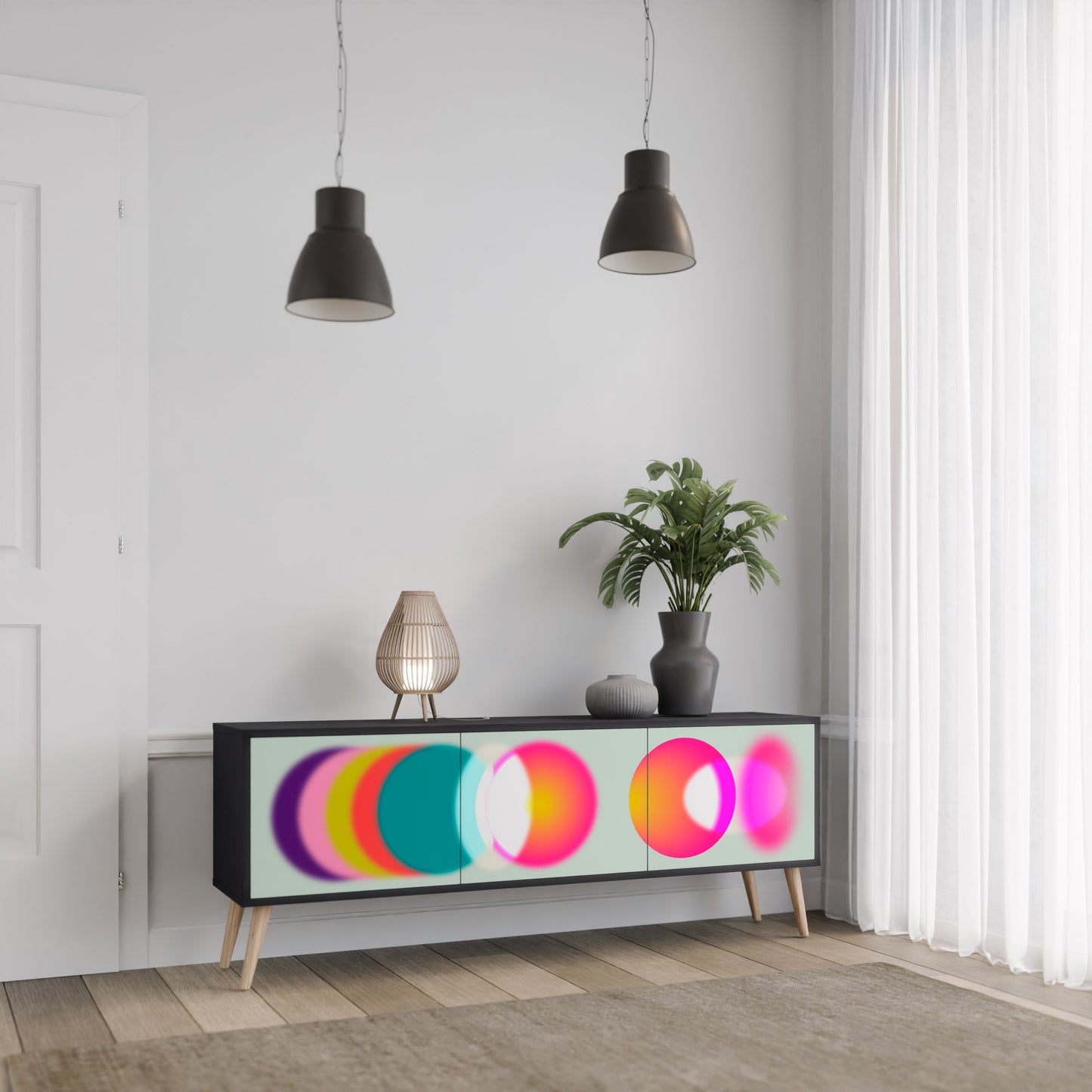 SYMPHONY OF COLORS 3-Door TV Stand in Black Finish