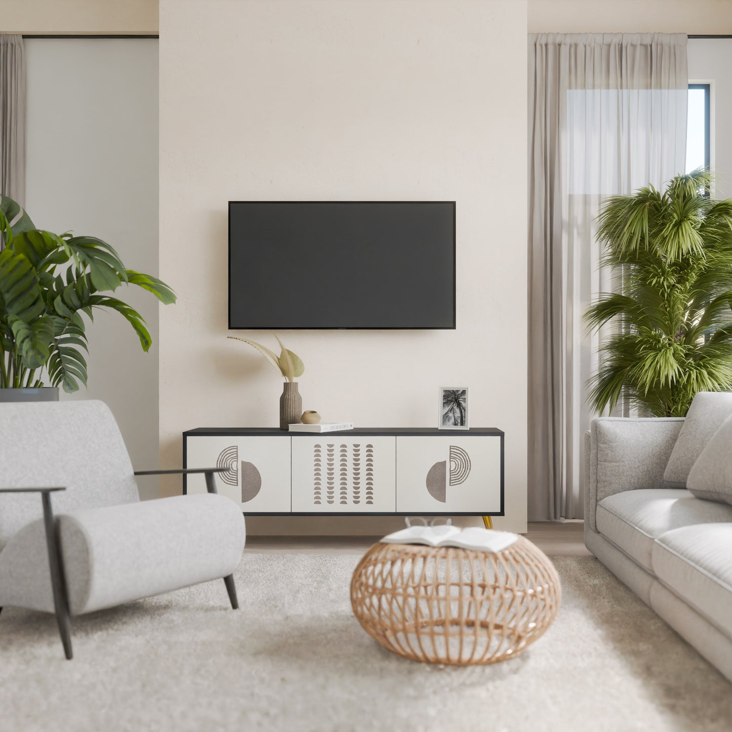 HARMONY ESSENCE 3-dörrars TV-bänk i svart finish