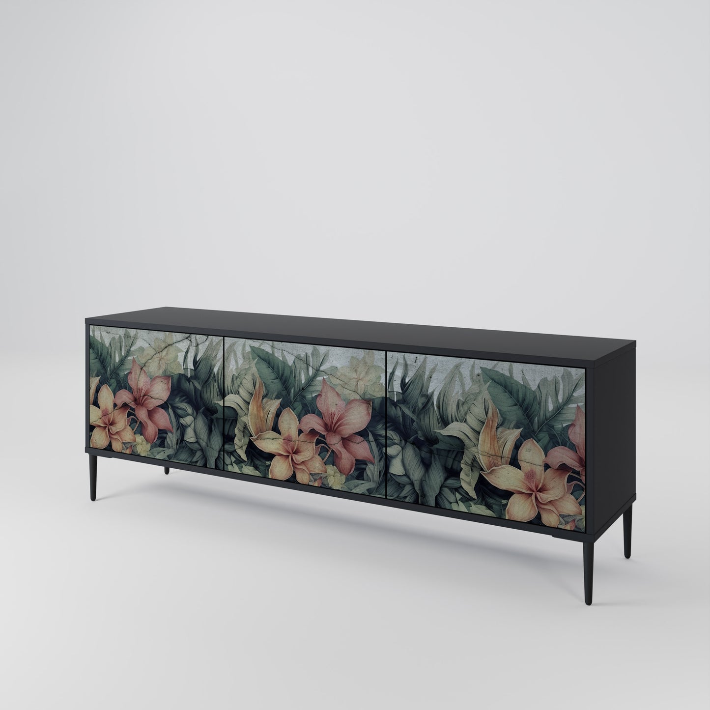 HEAVENLY BLOOM 3-dörrars TV-bänk i svart finish