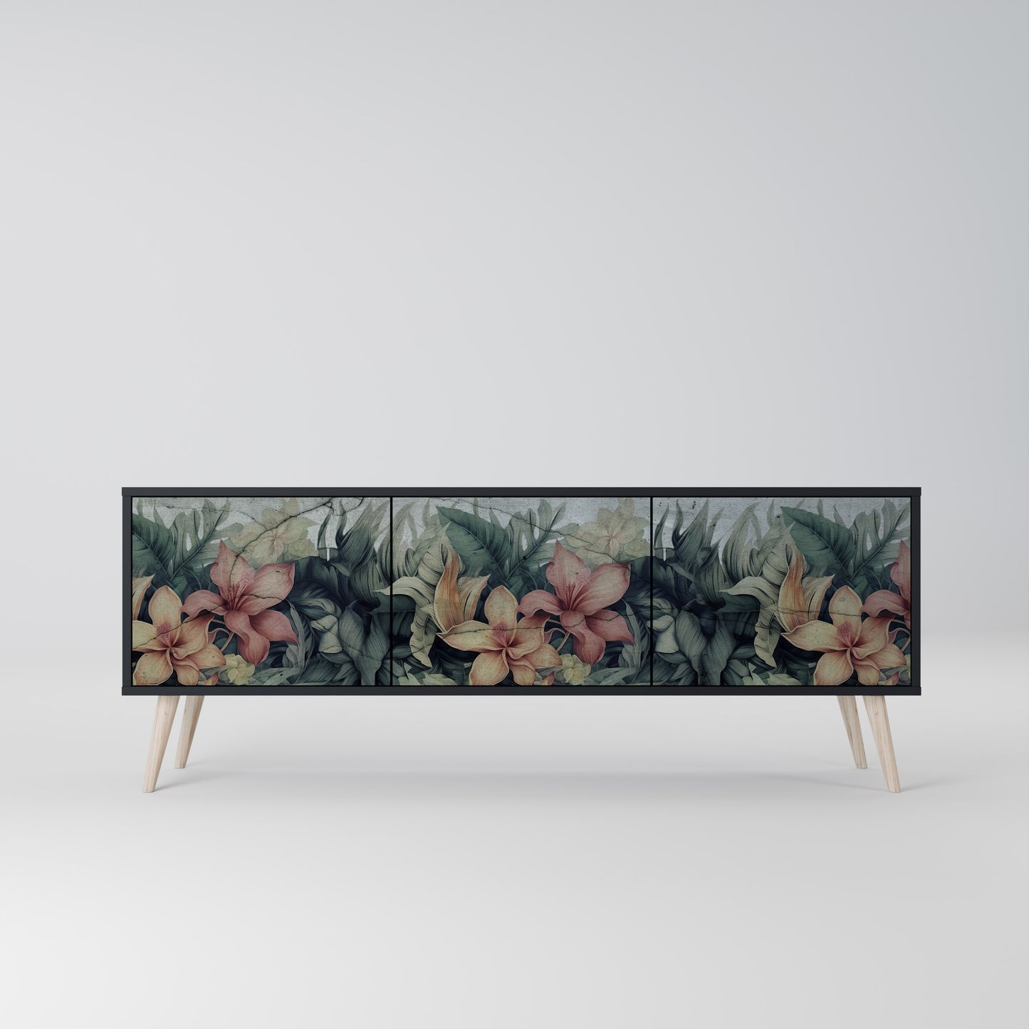 HEAVENLY BLOOM 3-dörrars TV-bänk i svart finish