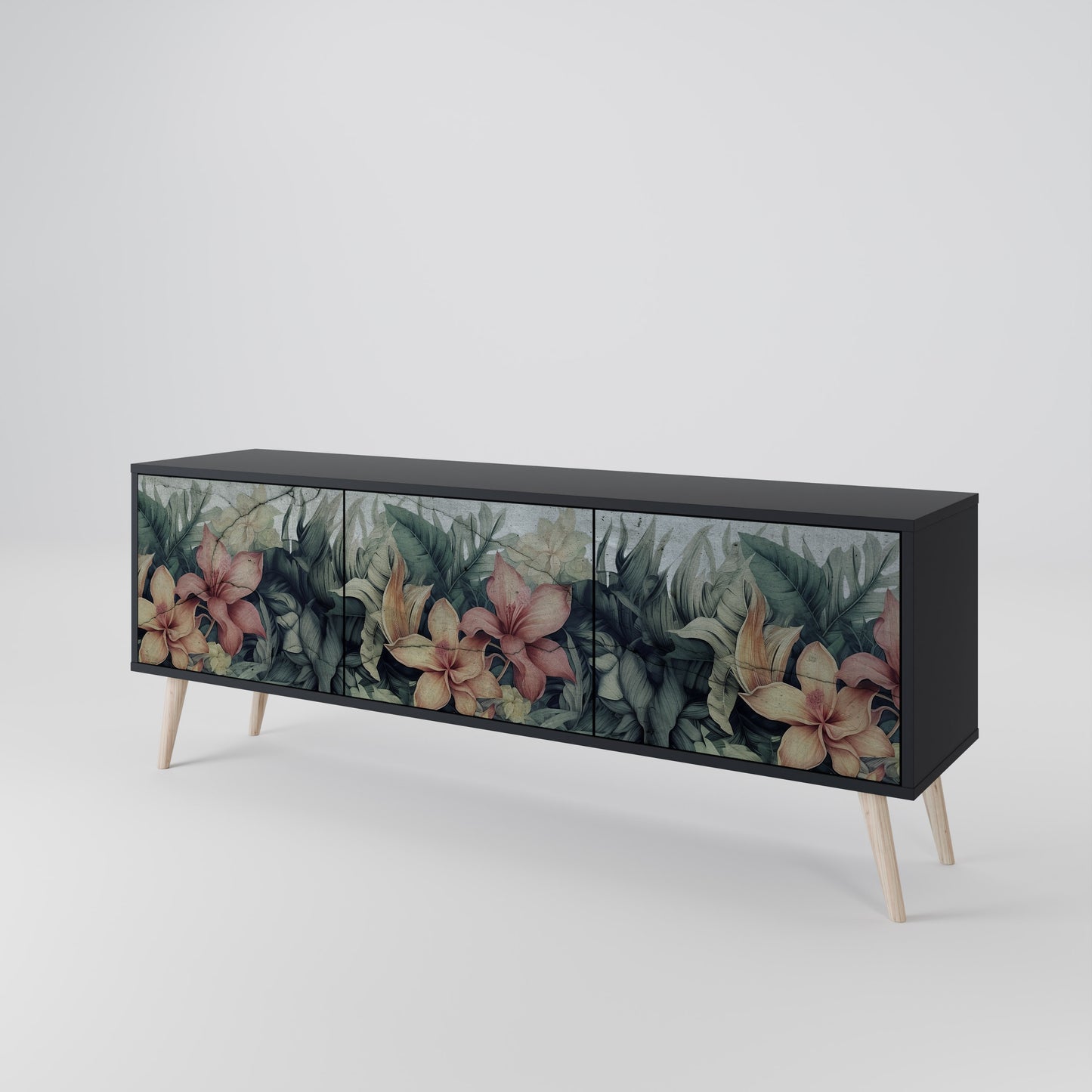 HEAVENLY BLOOM 3-dörrars TV-bänk i svart finish