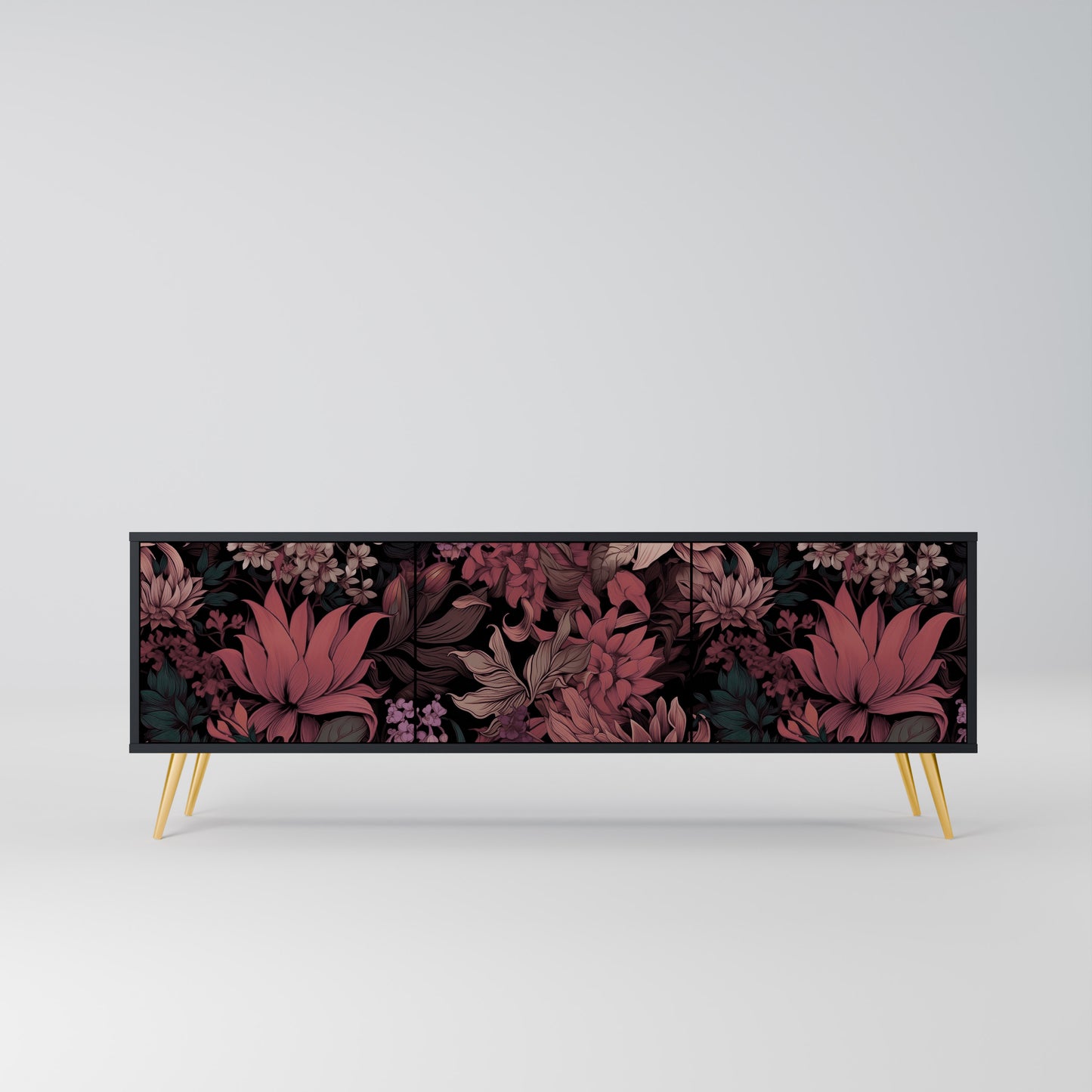 FLORAL WHISPER 3-dörrars TV-bänk i svart finish