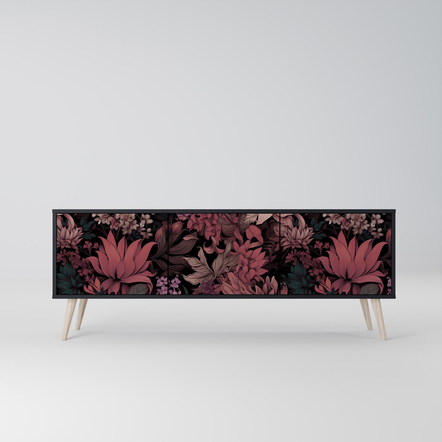 FLORAL WHISPER 3-dörrars TV-bänk i svart finish