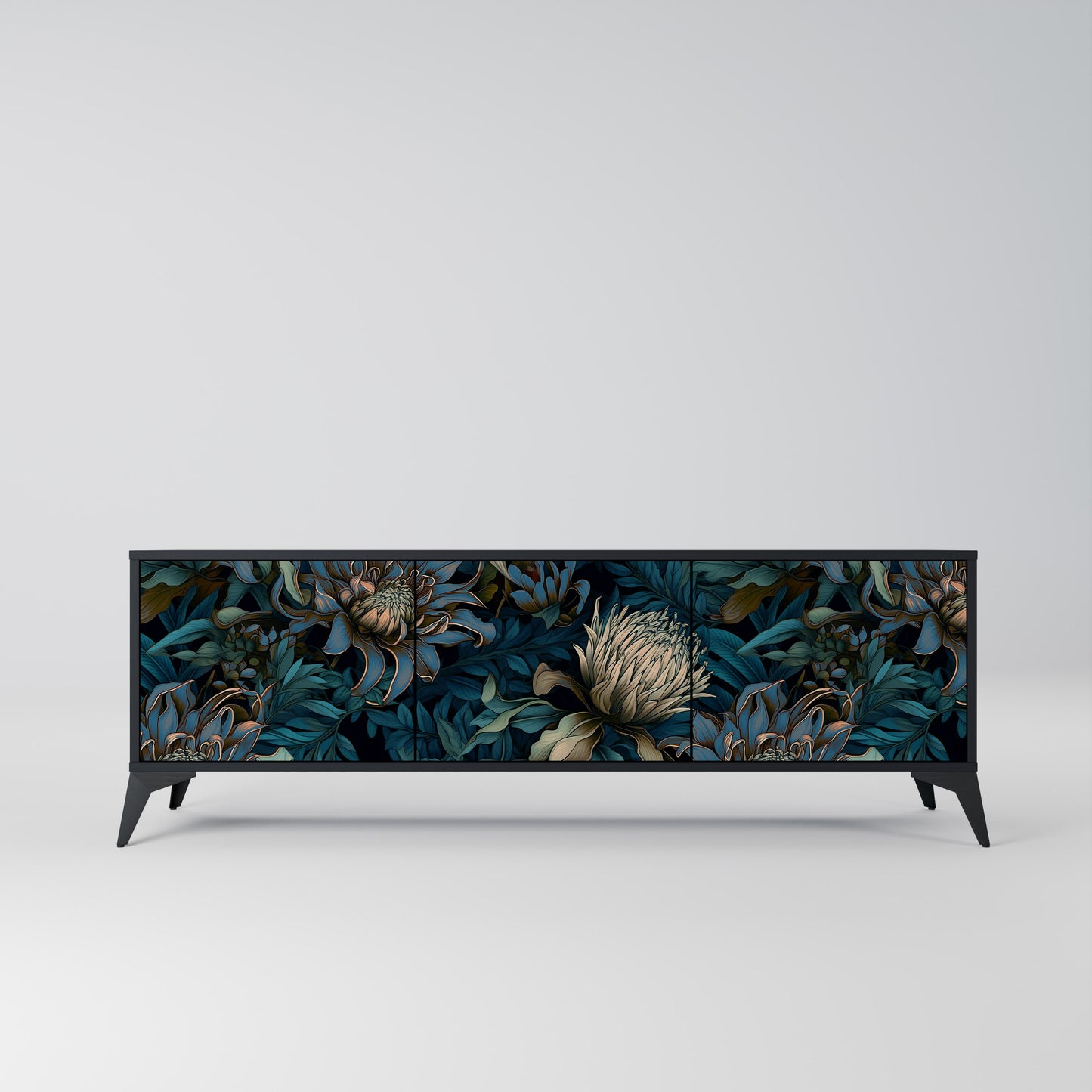 TWILIGHT BLOOM 3-dörrars TV-bänk i svart finish