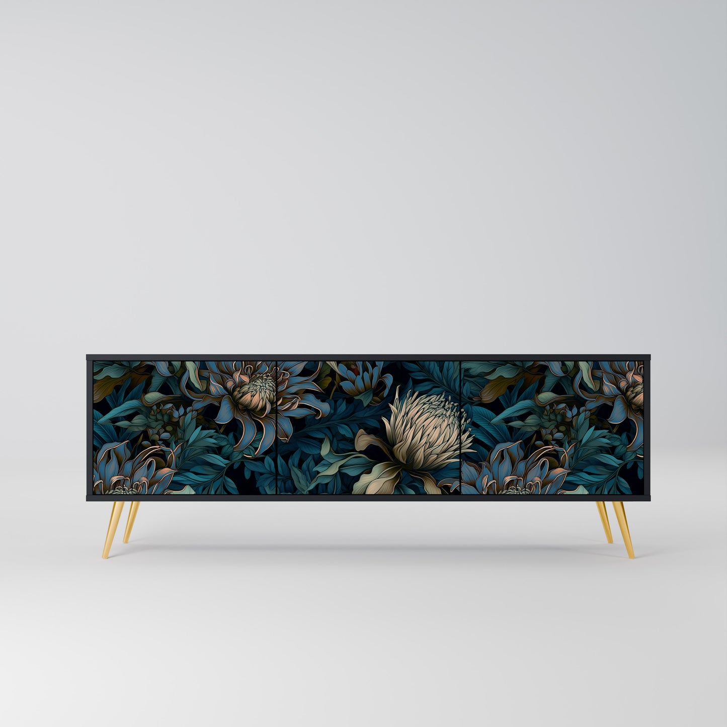 TWILIGHT BLOOM 3-dörrars TV-bänk i svart finish