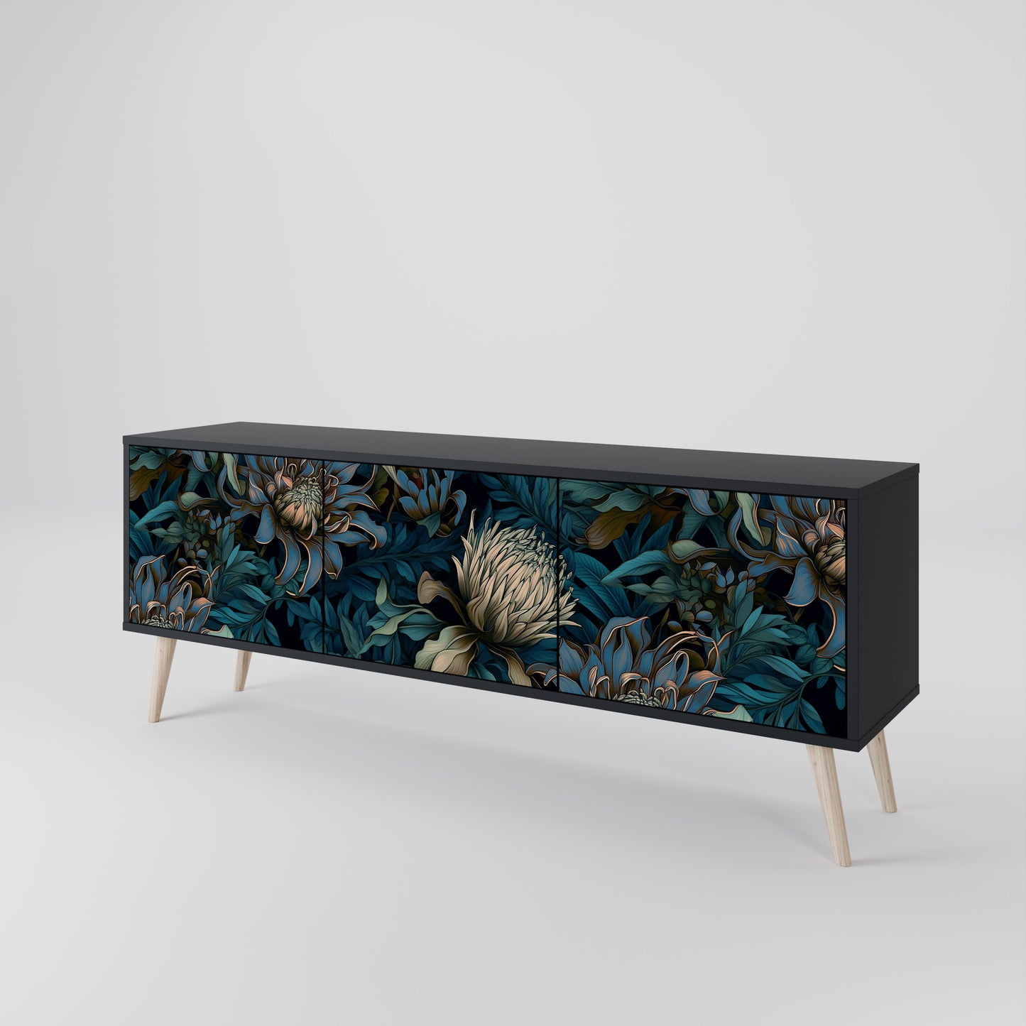 TWILIGHT BLOOM 3-dörrars TV-bänk i svart finish