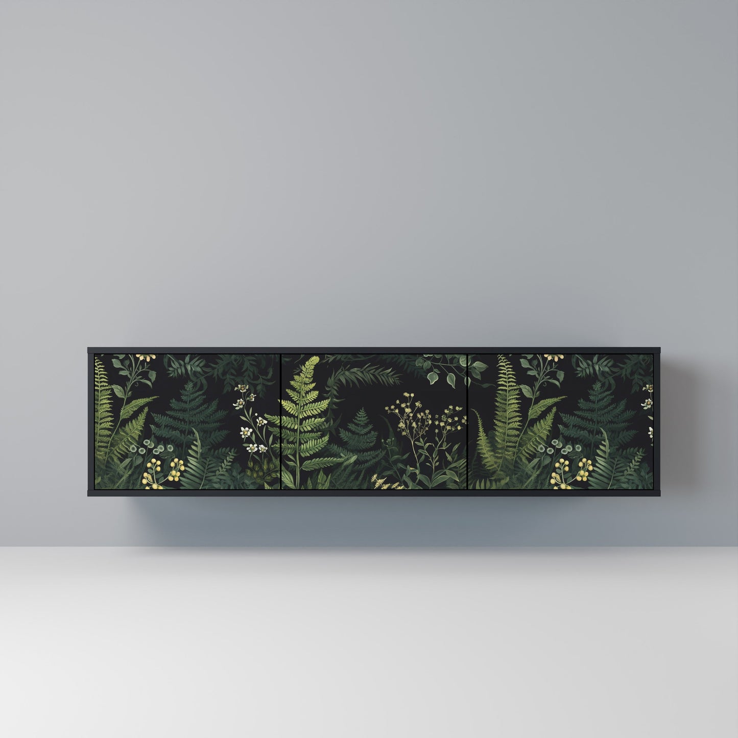 FERN FLOWERS 3-Door TV Stand in Black Finish