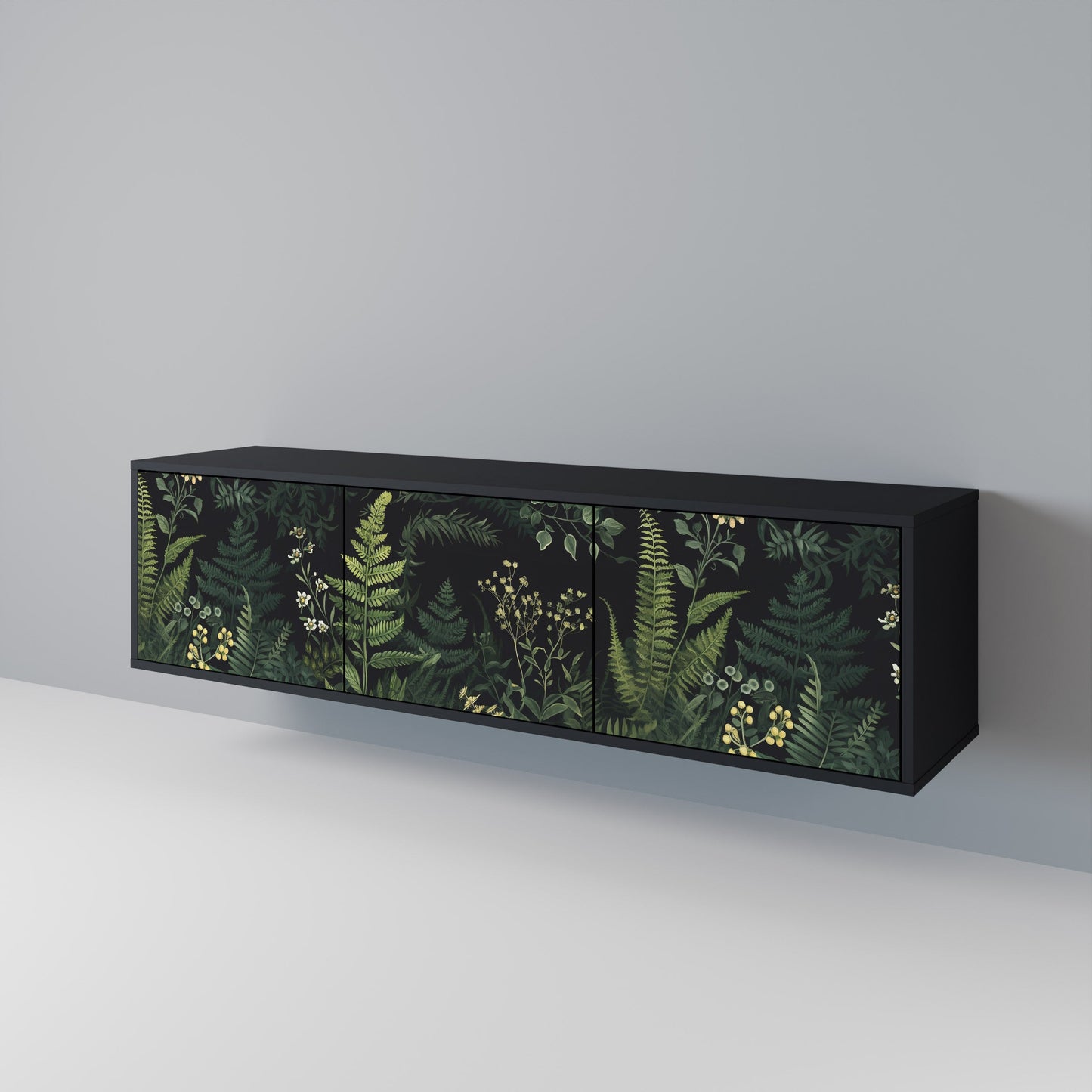 FERN FLOWERS 3-Door TV Stand in Black Finish