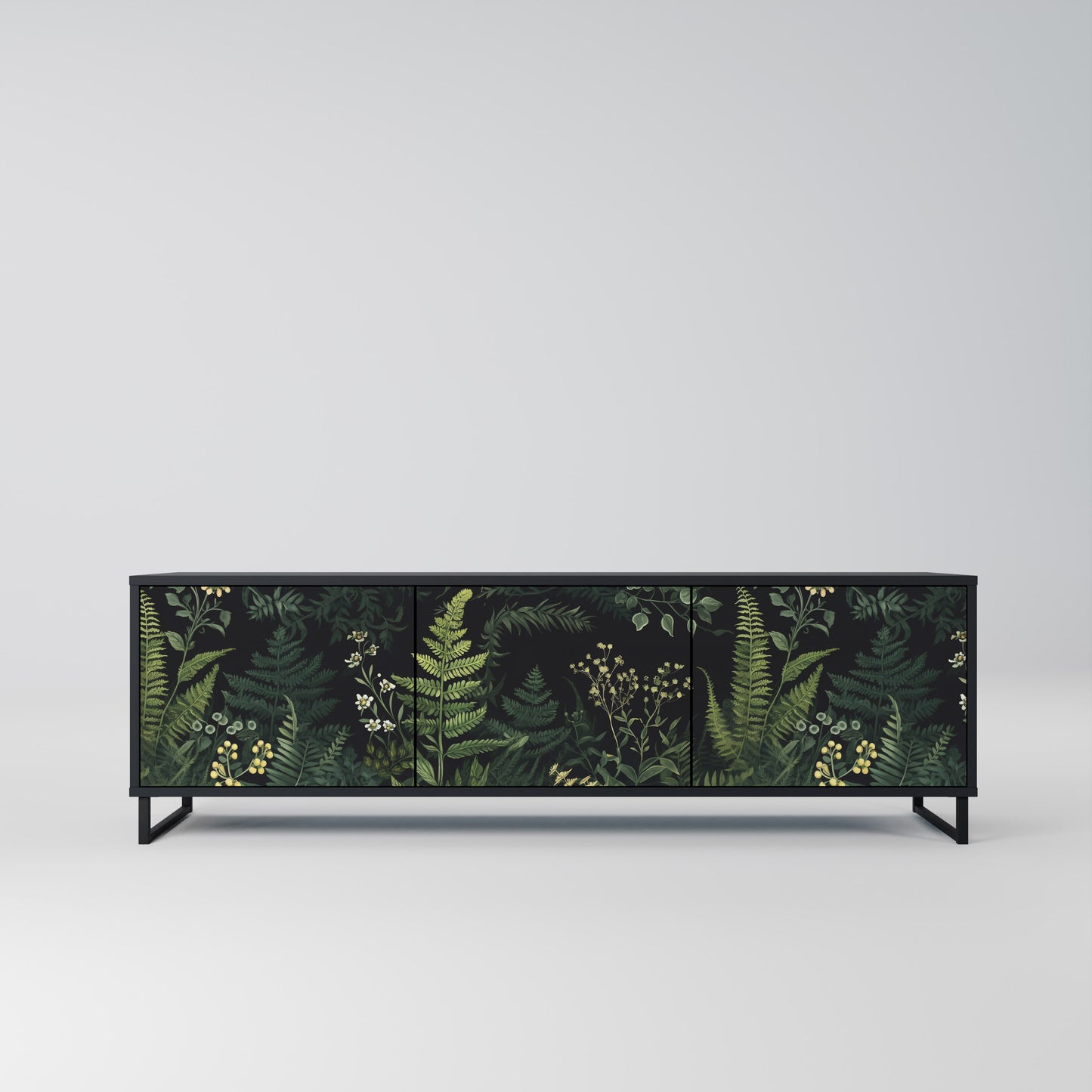 FERN FLOWERS 3-Door TV Stand in Black Finish