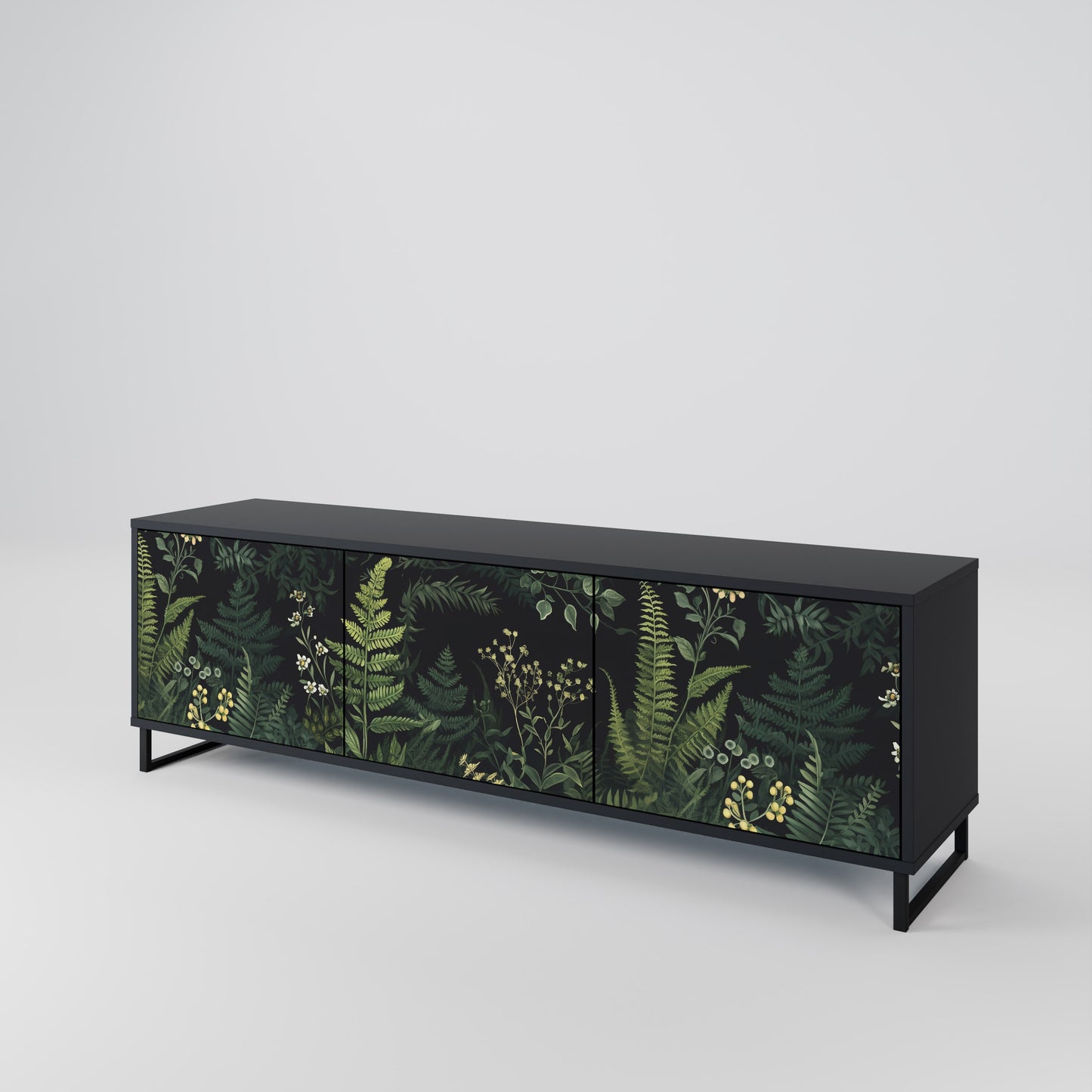 FERN FLOWERS 3-Door TV Stand in Black Finish