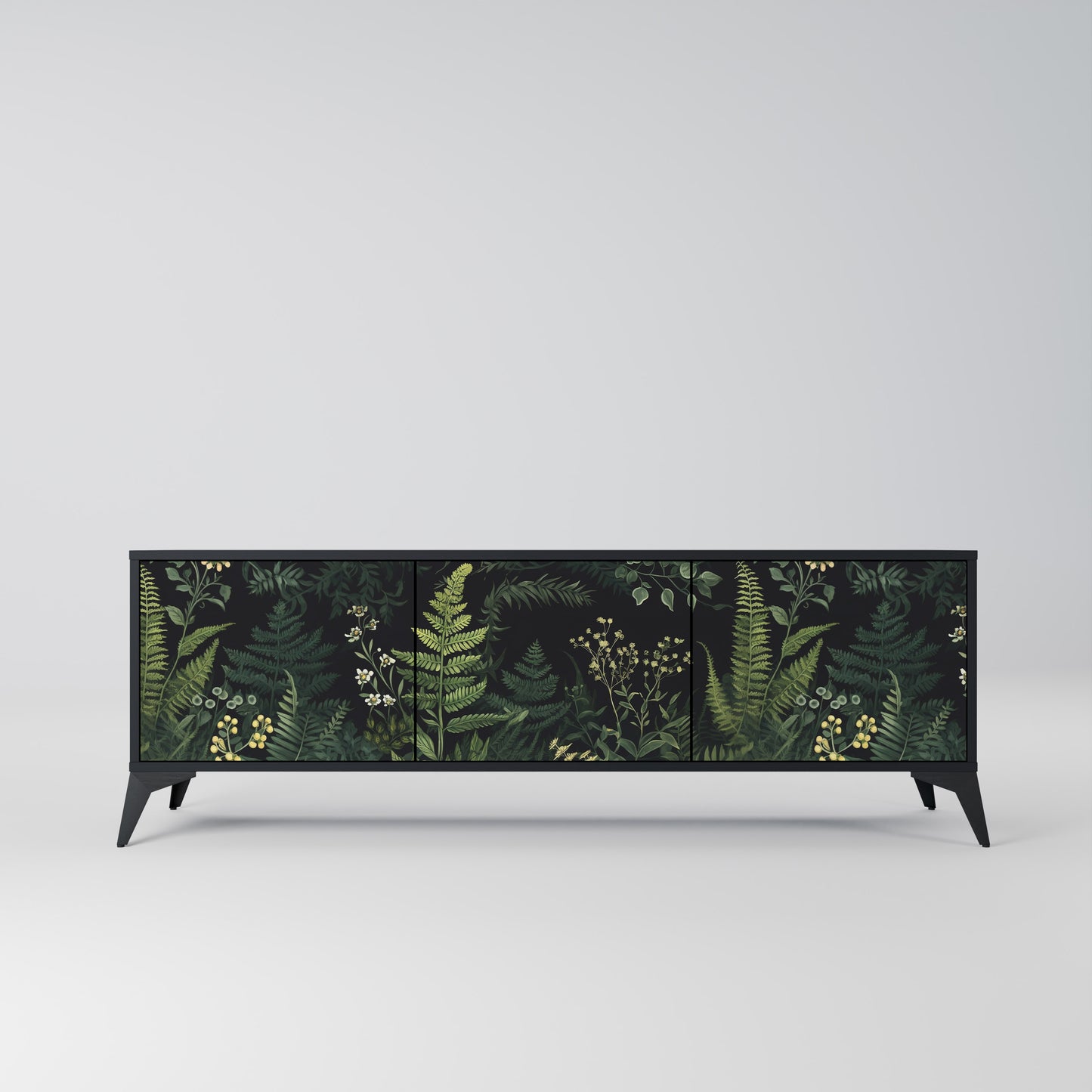 FERN FLOWERS 3-Door TV Stand in Black Finish