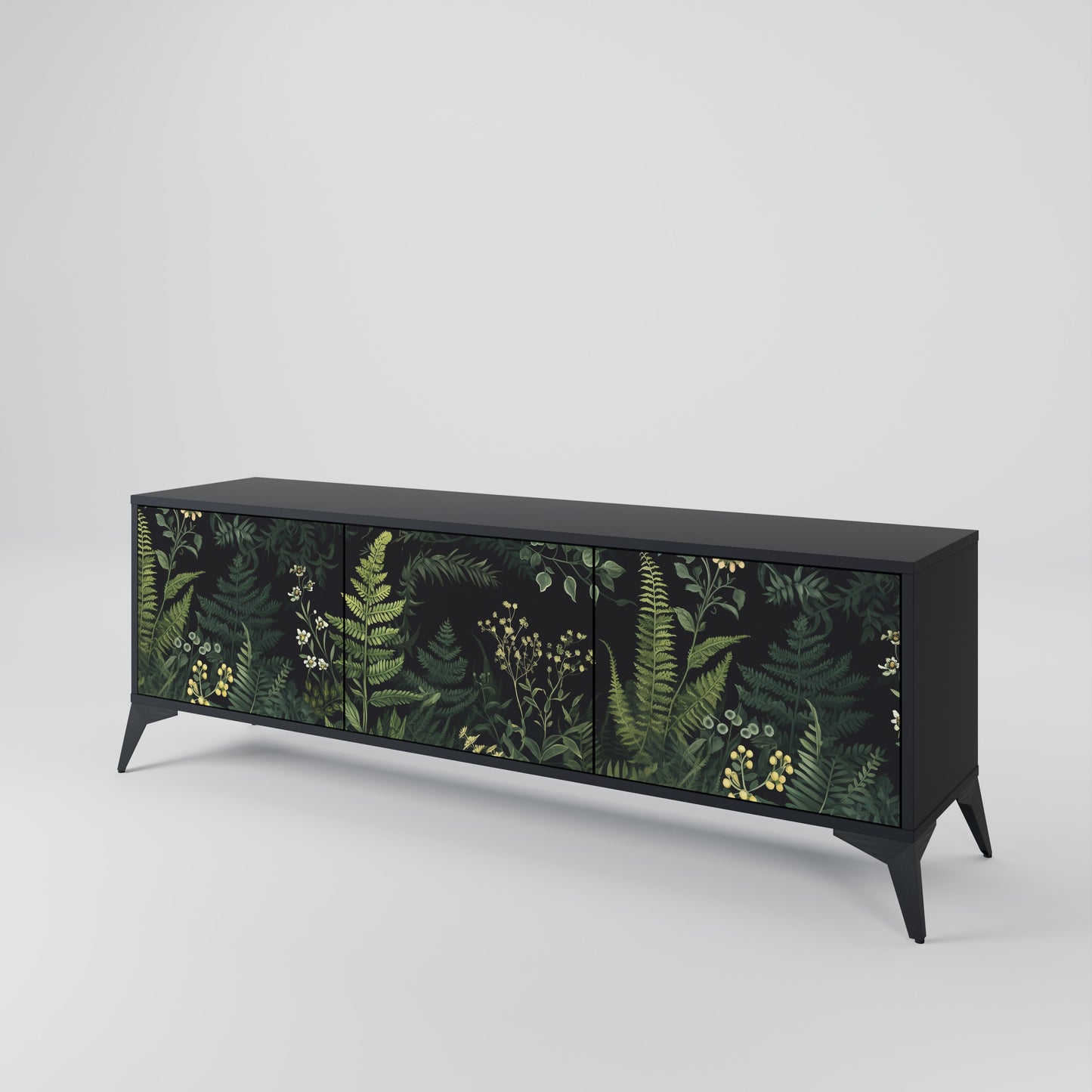 FERN FLOWERS 3-Door TV Stand in Black Finish