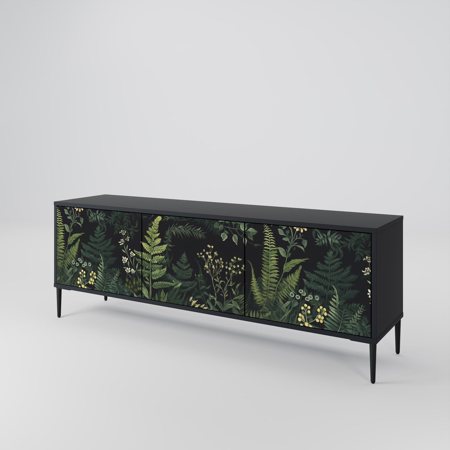 FERN FLOWERS 3-Door TV Stand in Black Finish