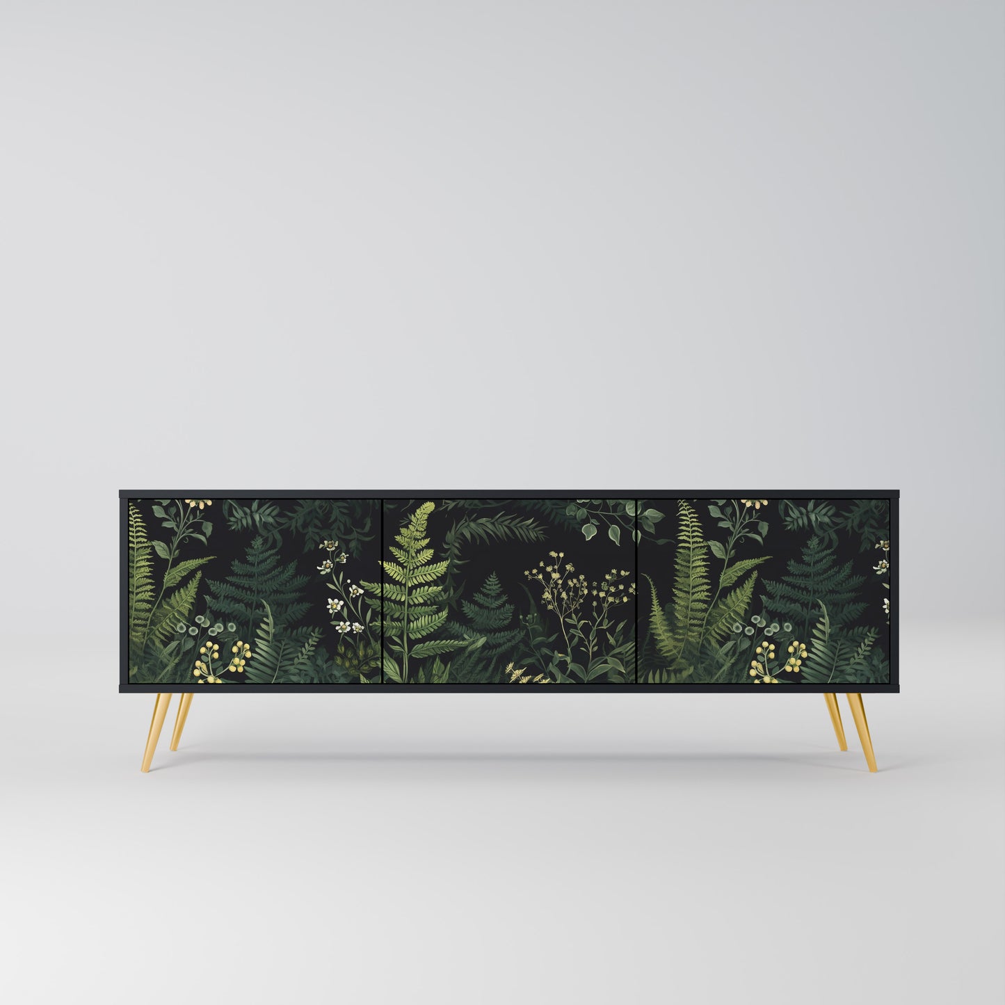 FERN FLOWERS 3-Door TV Stand in Black Finish