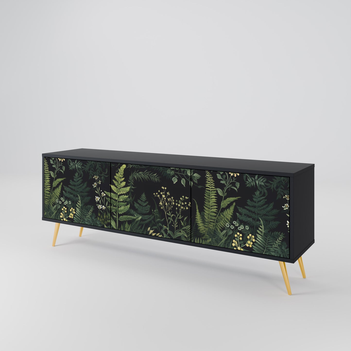 FERN FLOWERS 3-Door TV Stand in Black Finish