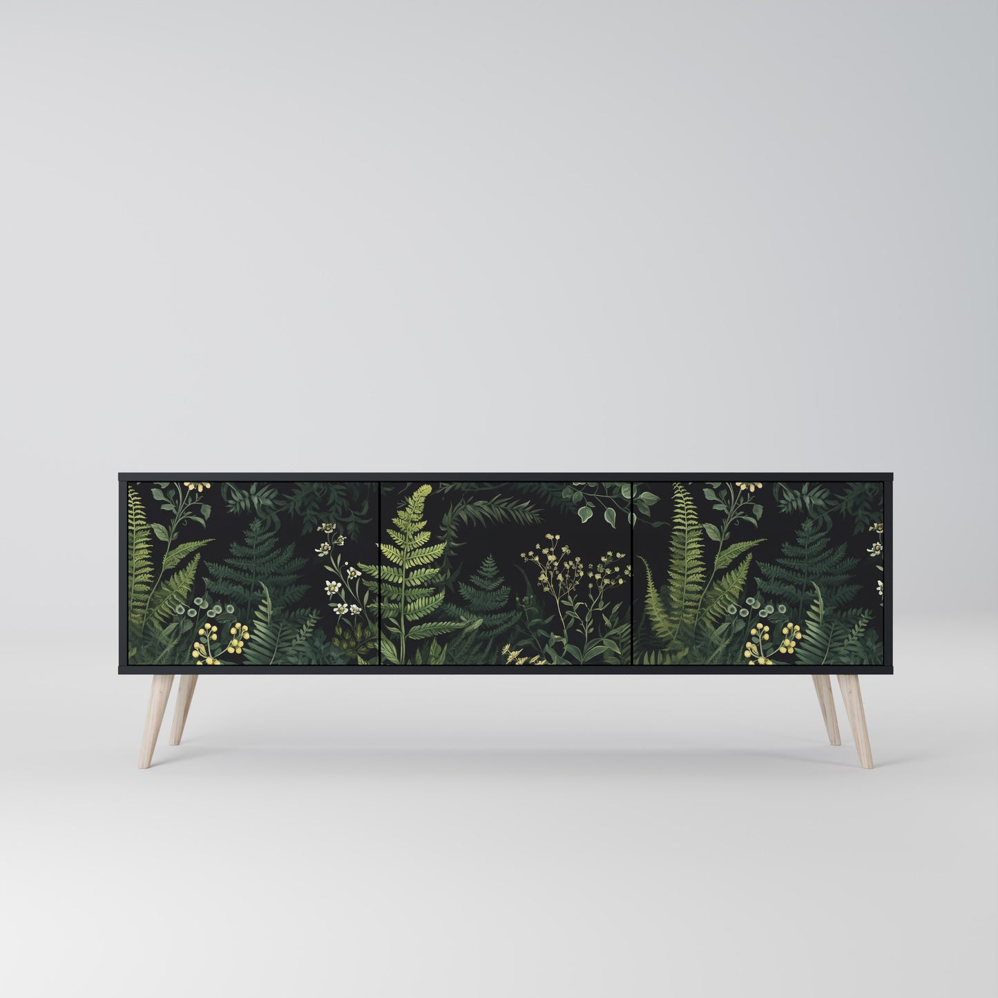 FERN FLOWERS 3-Door TV Stand in Black Finish