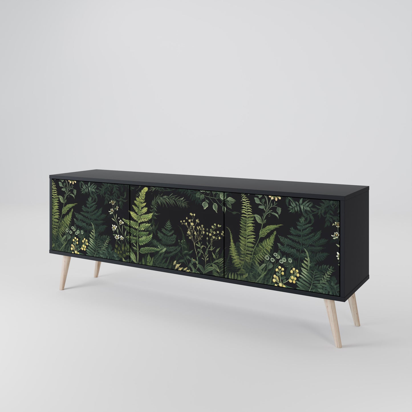 FERN FLOWERS 3-Door TV Stand in Black Finish