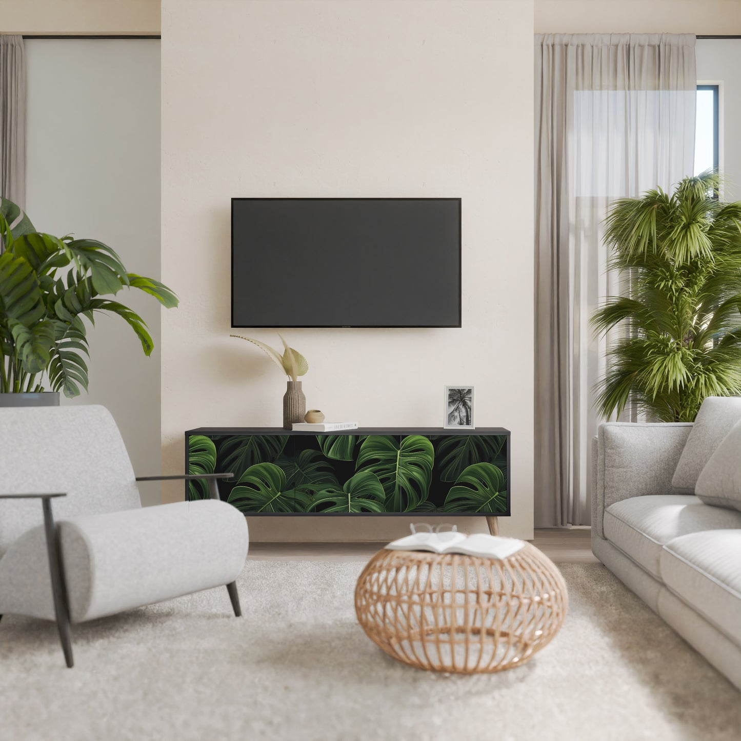 INFINITE MONSTERA 3-dörrars TV-bänk i svart finish