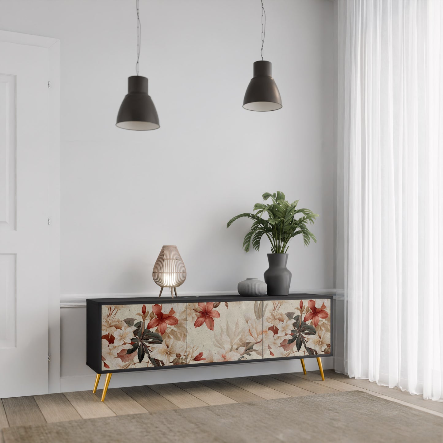 PETAL HARMONY 3-dörrars TV-bänk i svart finish