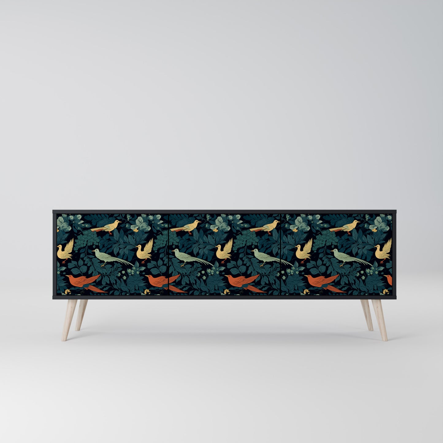 FOWL ORNAMENT 3-dörrars TV-bänk i svart finish