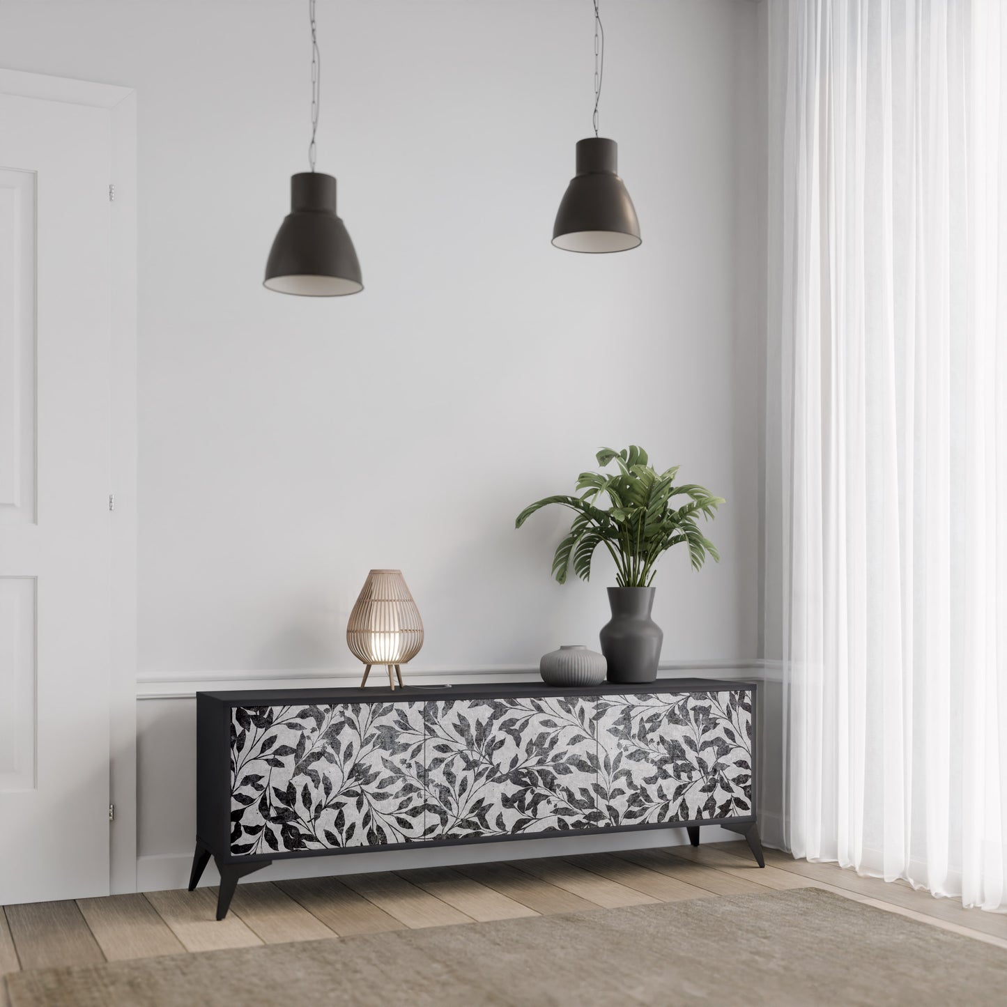 CHARCOAL SPROUT 3-dörrars TV-bänk i svart finish