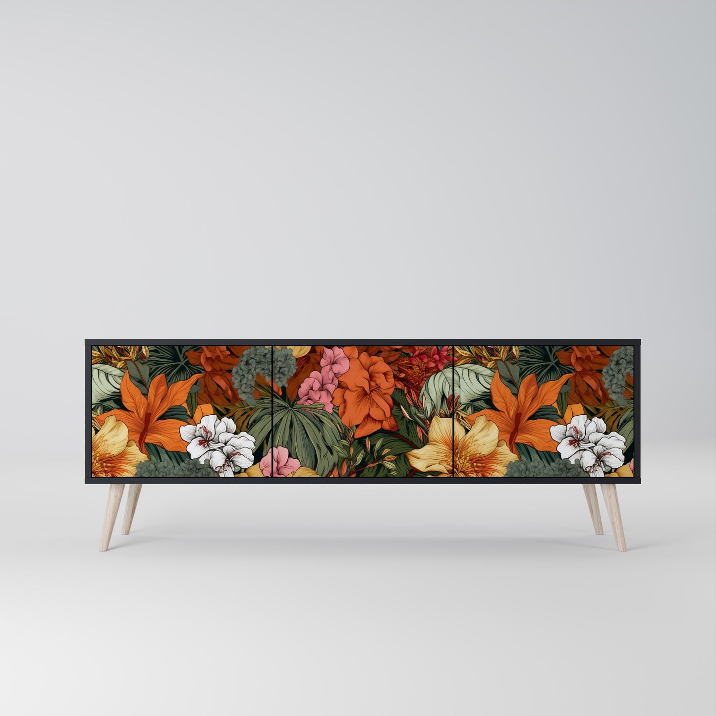 RADIANT FLORA 3-dörrars TV-bänk i svart finish