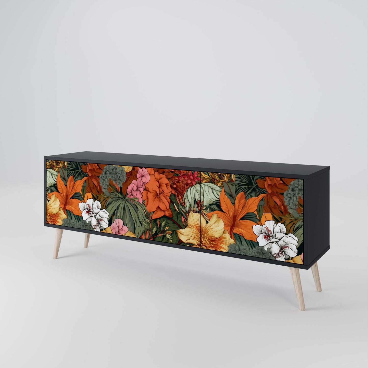 RADIANT FLORA 3-dörrars TV-bänk i svart finish