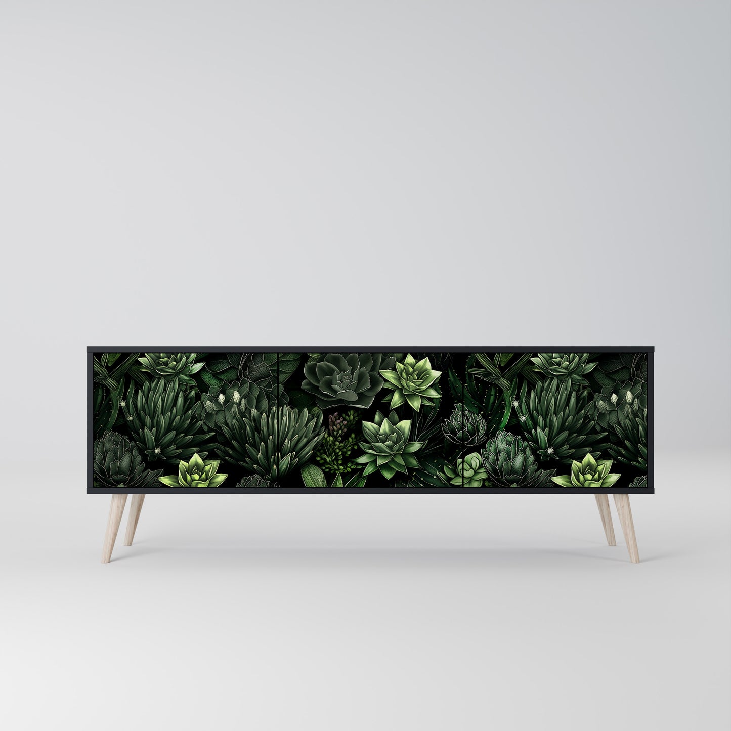 SUCCULENT JUNGLE 3-dörrars TV-bänk i svart finish