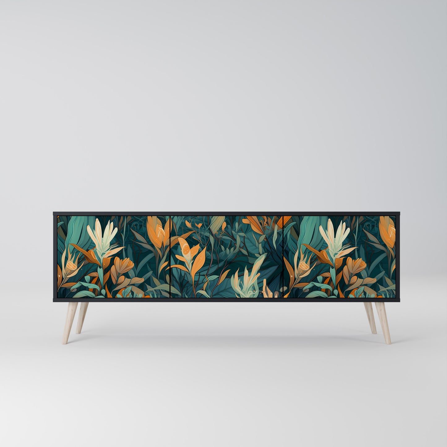 FLORAL SERENITY 3-dörrars TV-bänk i svart finish