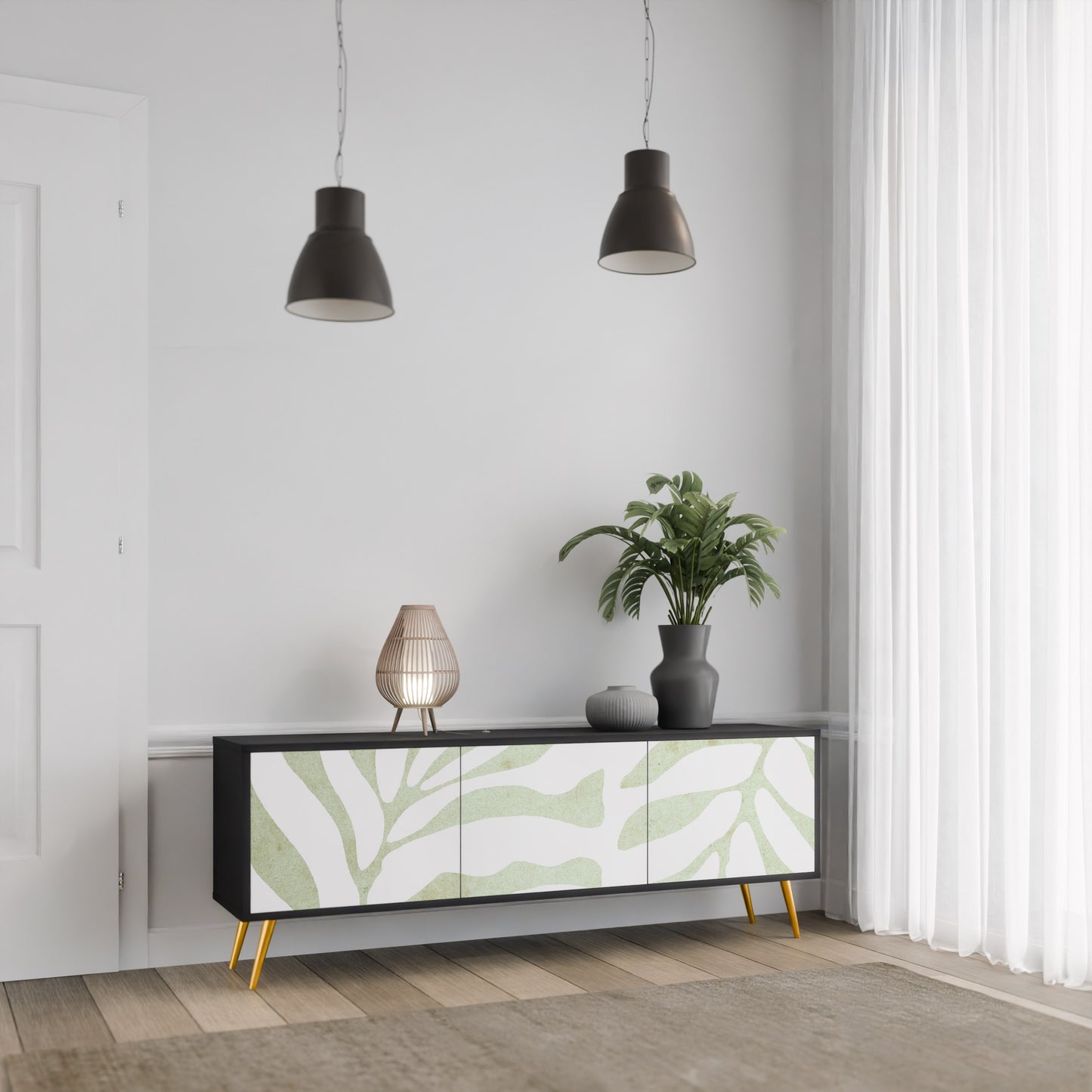 BOTANICAL SPARK 3-dörrars TV-bänk i svart finish