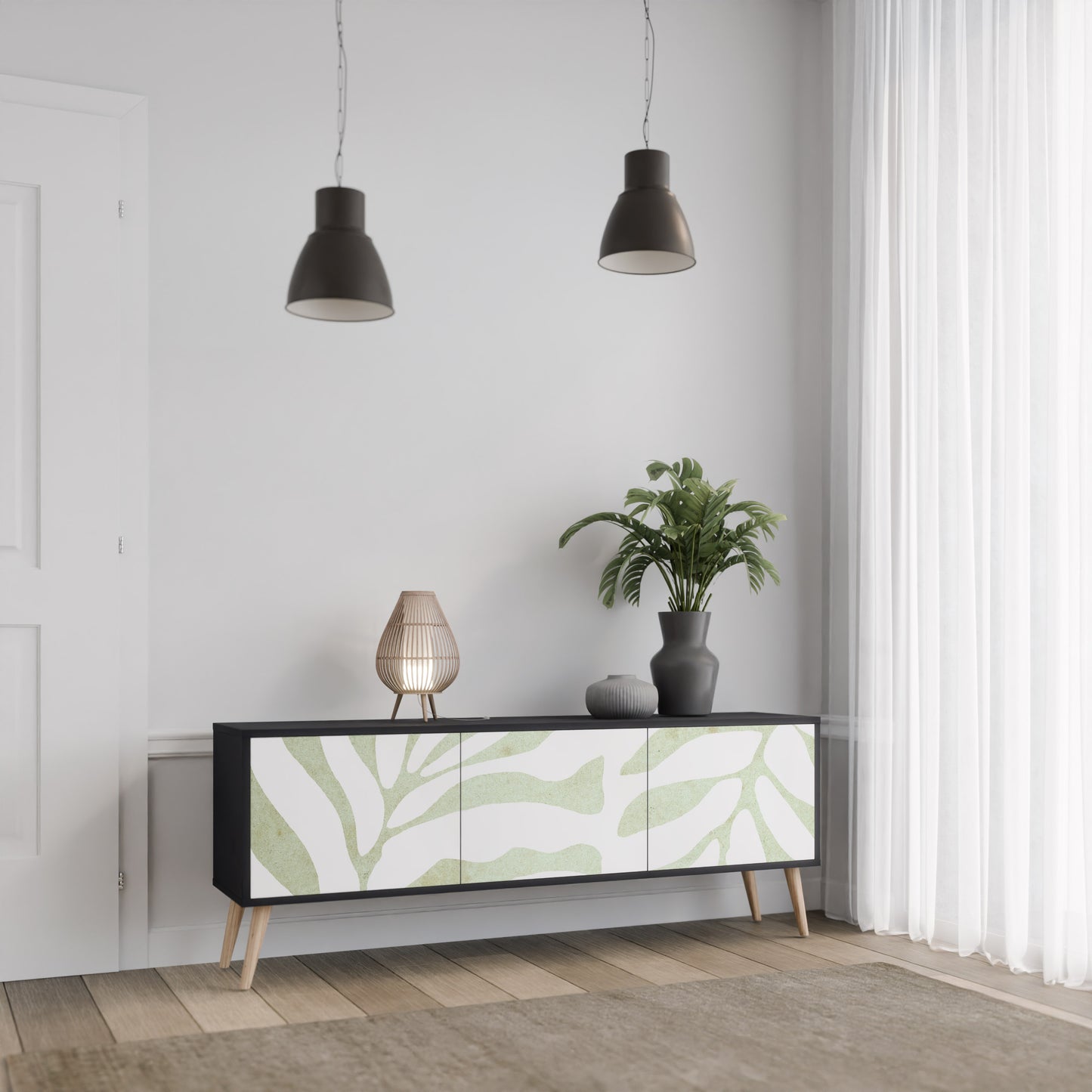 BOTANICAL SPARK 3-dörrars TV-bänk i svart finish