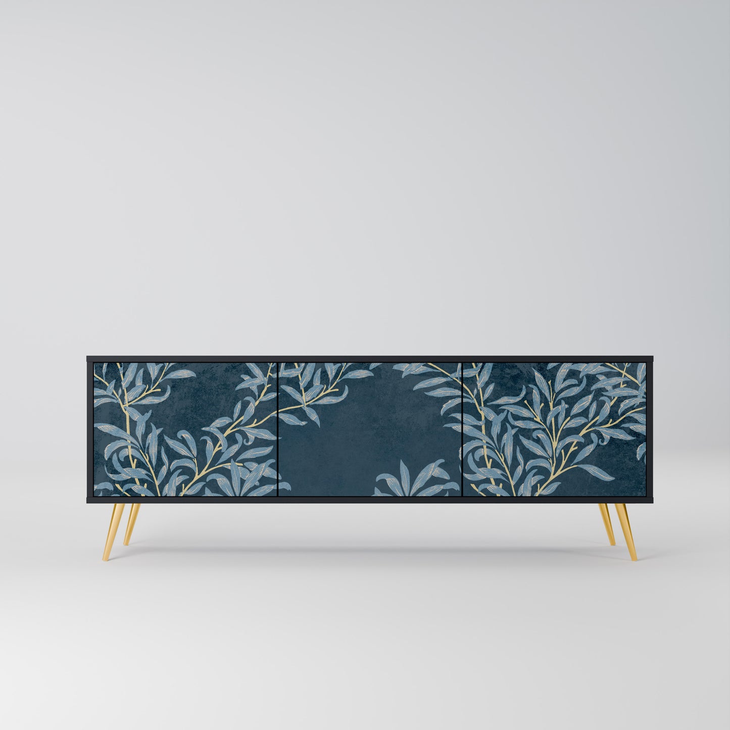 BLUE LEAVES 3-dörrars TV-bänk i svart finish