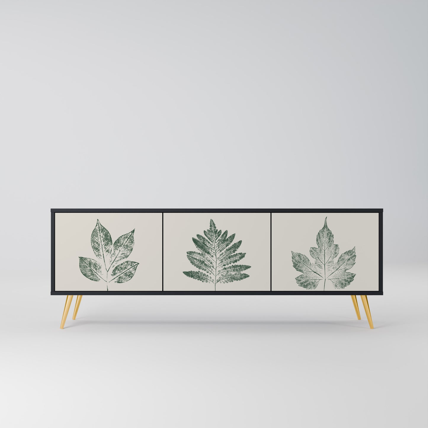 GREEN LEAFY STAMPS 3-dörrars TV-bänk i svart finish