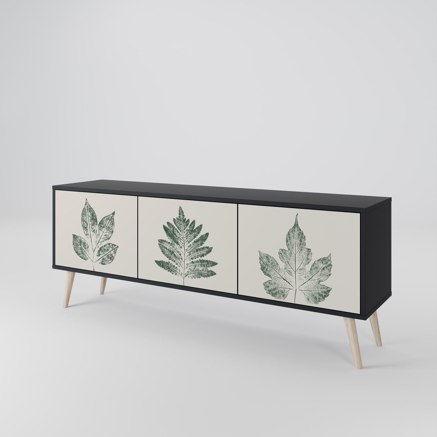 GREEN LEAFY STAMPS 3-dörrars TV-bänk i svart finish