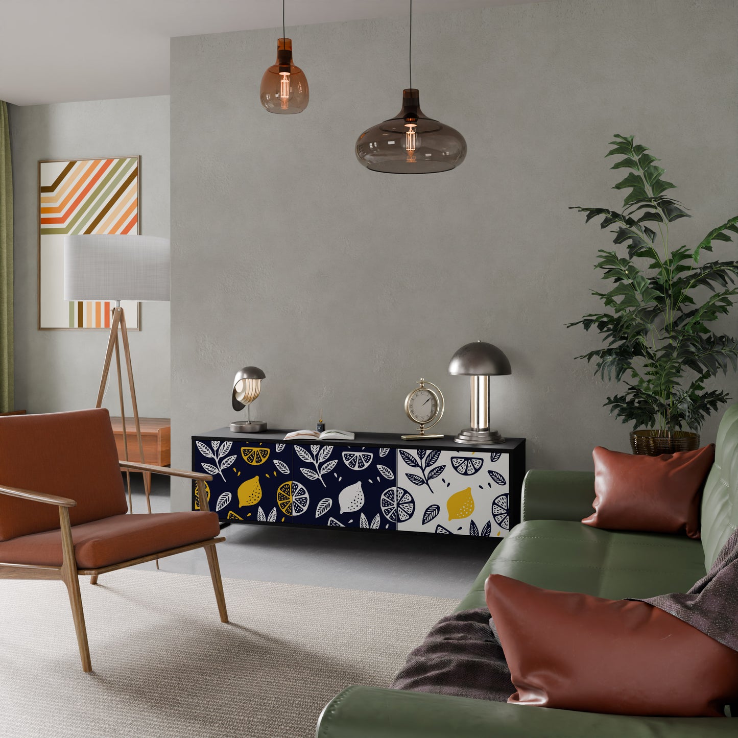 CITRUS SVART OCH VITT 3-dörrars TV-bänk i svart finish