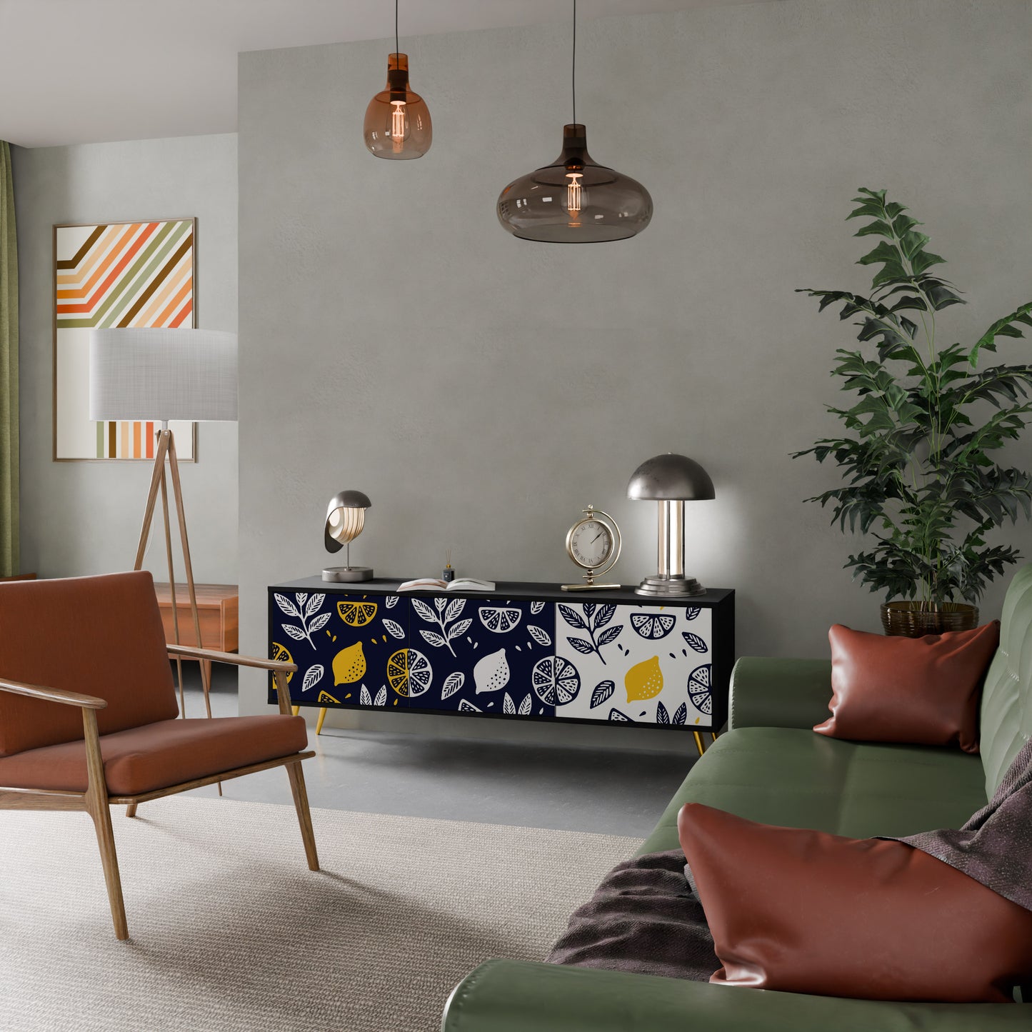 CITRUS SVART OCH VITT 3-dörrars TV-bänk i svart finish