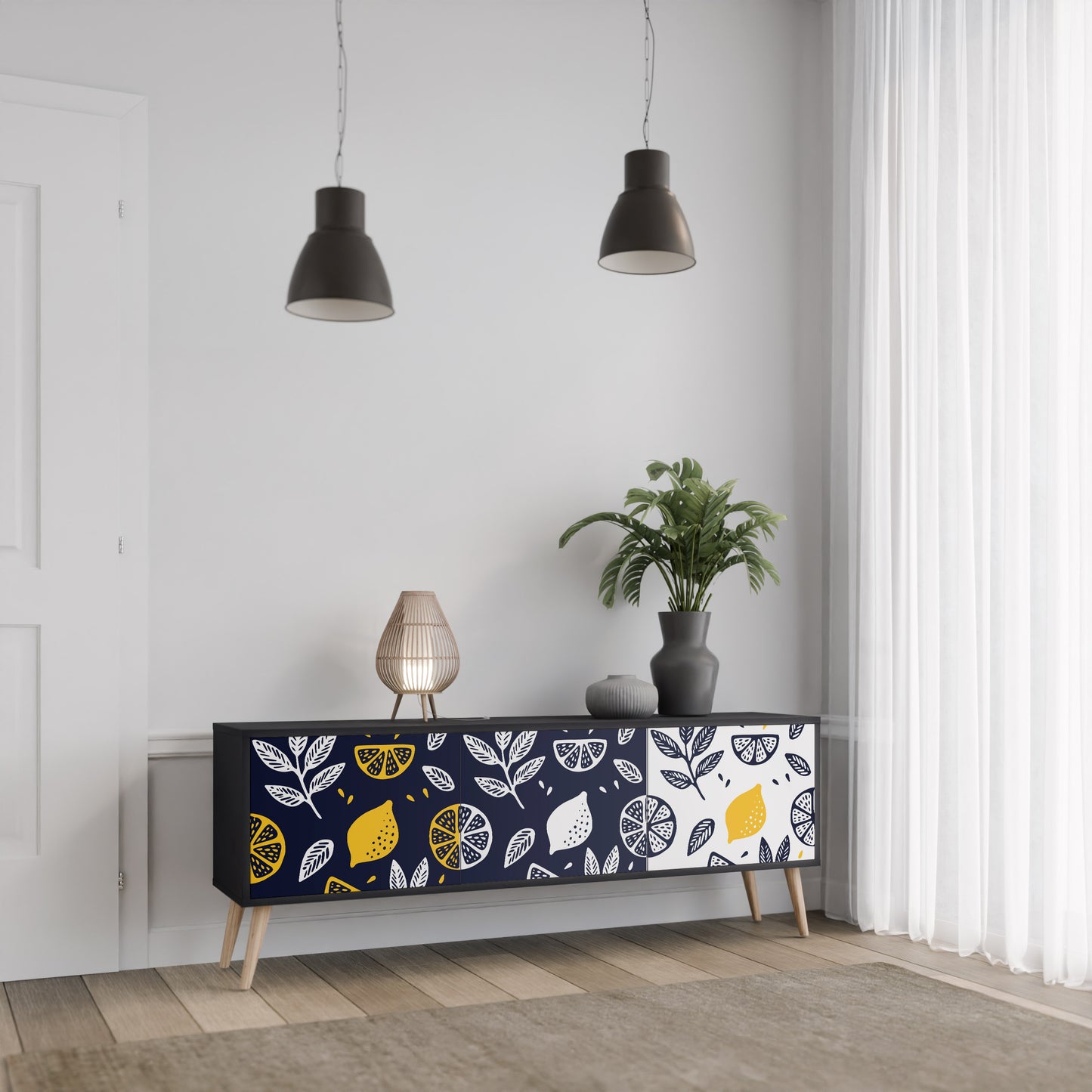 CITRUS SVART OCH VITT 3-dörrars TV-bänk i svart finish