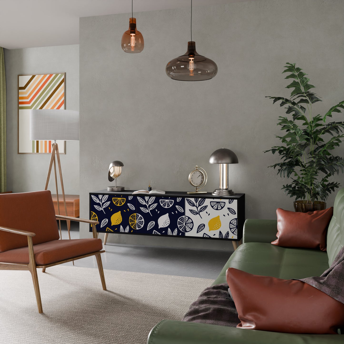 CITRUS SVART OCH VITT 3-dörrars TV-bänk i svart finish