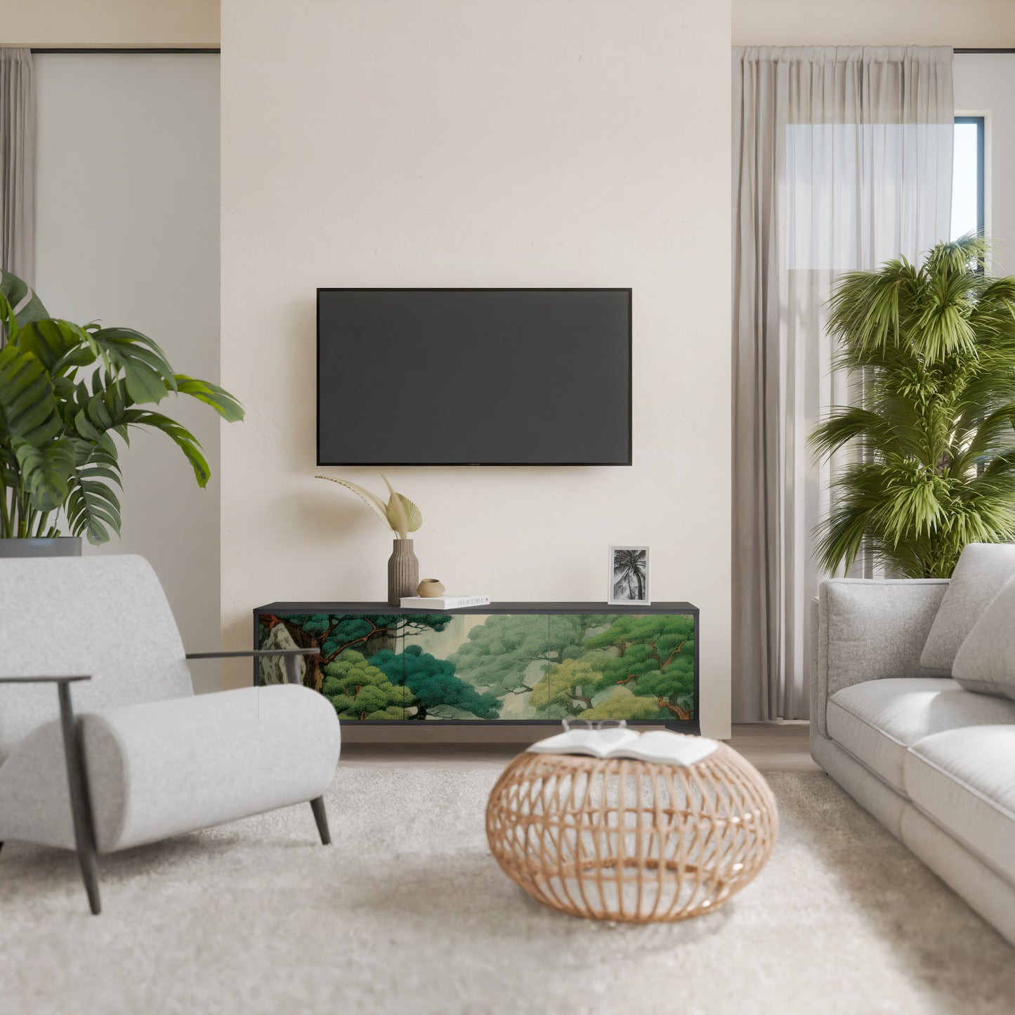VERDURE ABYSS 3-dörrars TV-bänk i svart finish