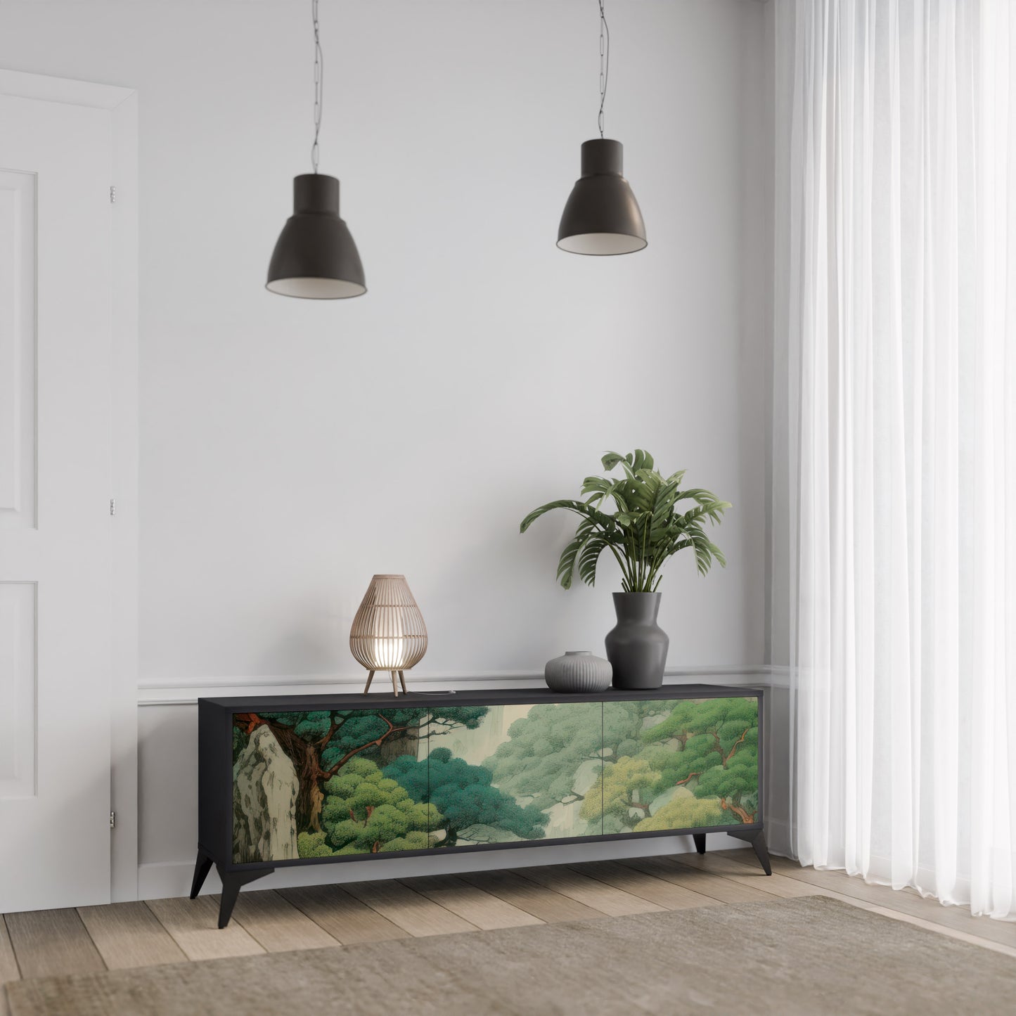 VERDURE ABYSS 3-dörrars TV-bänk i svart finish