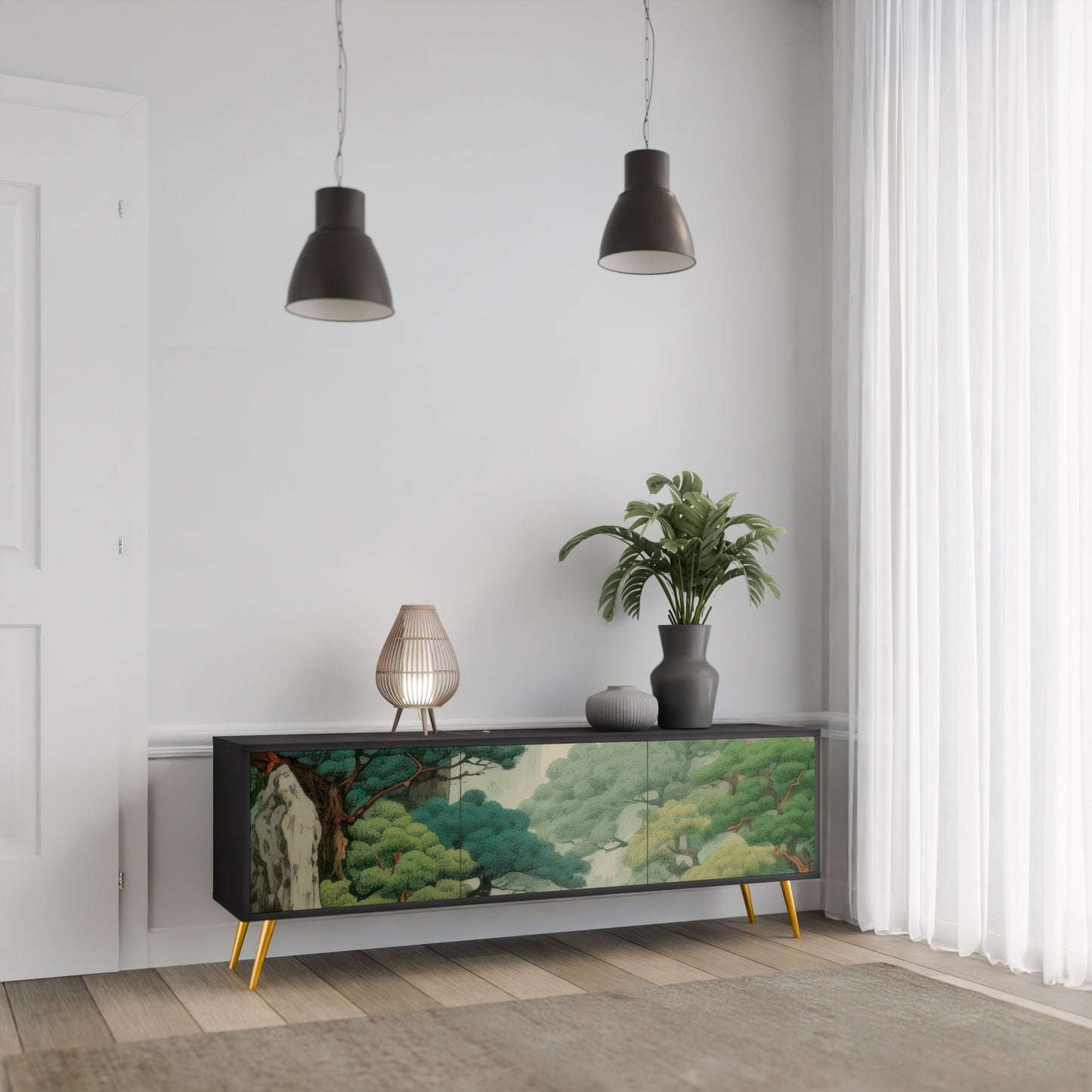 VERDURE ABYSS 3-dörrars TV-bänk i svart finish