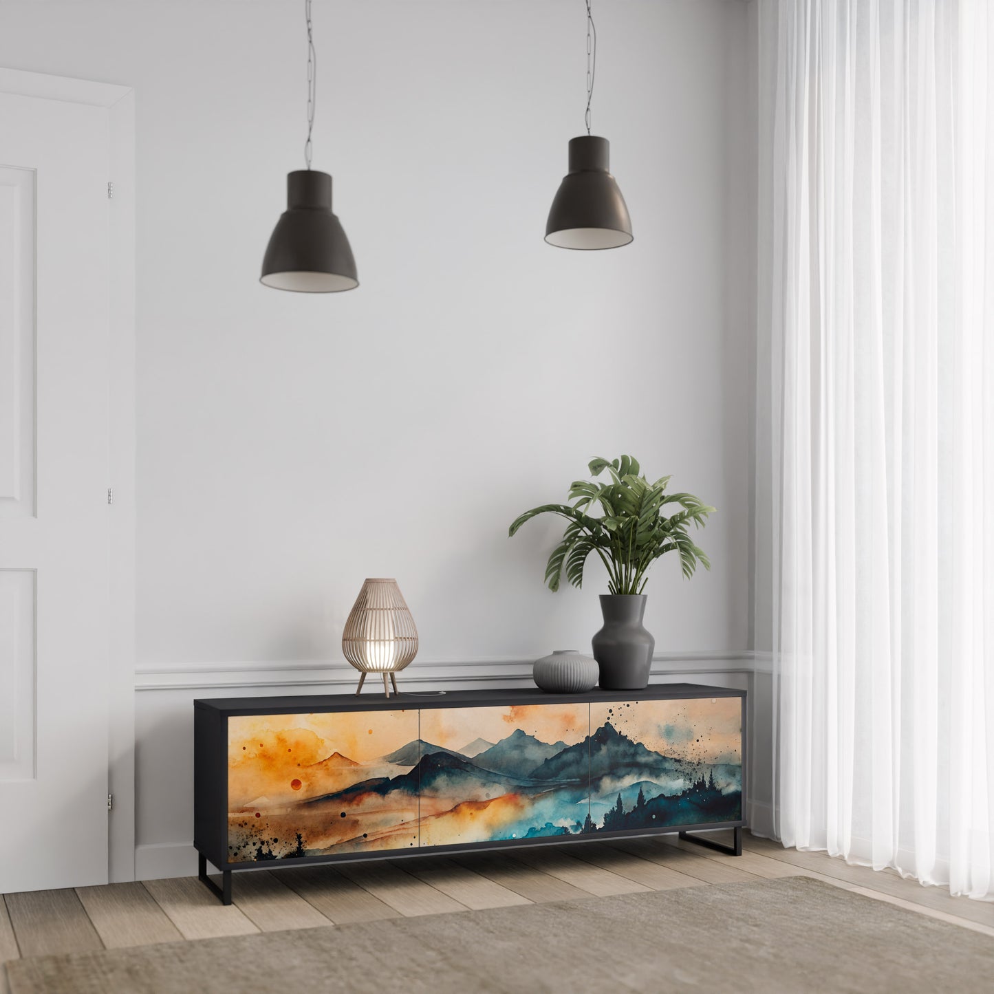 OMINOUS MOUNTAINS 3-dörrars TV-bänk i svart finish