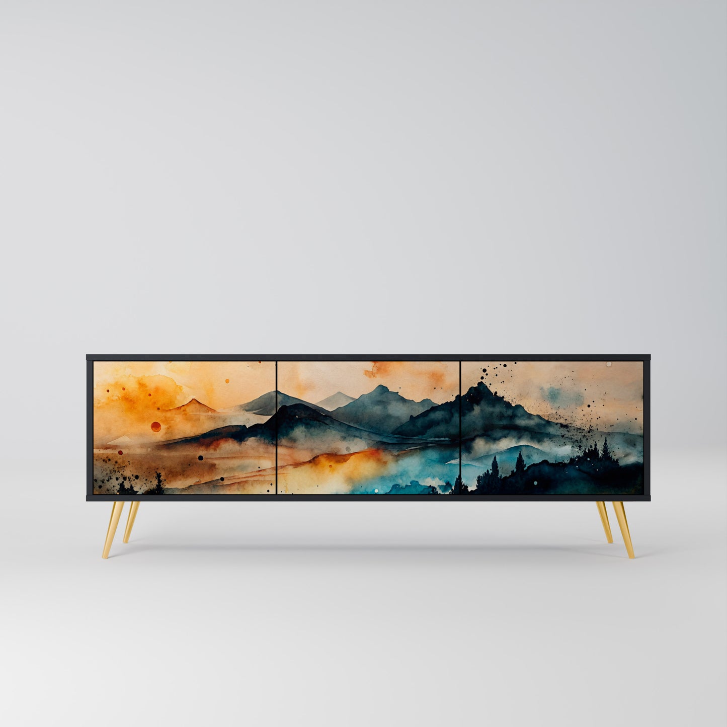 OMINOUS MOUNTAINS 3-dörrars TV-bänk i svart finish