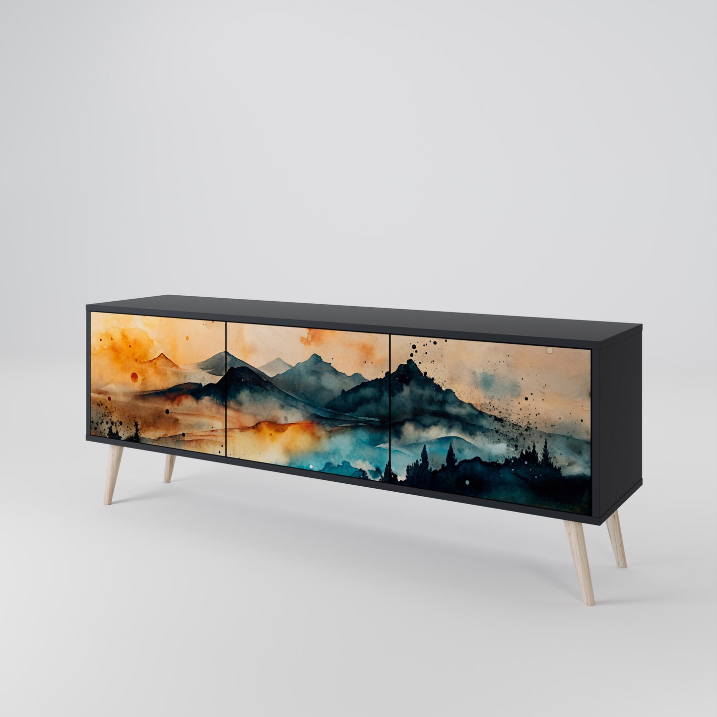 OMINOUS MOUNTAINS 3-dörrars TV-bänk i svart finish