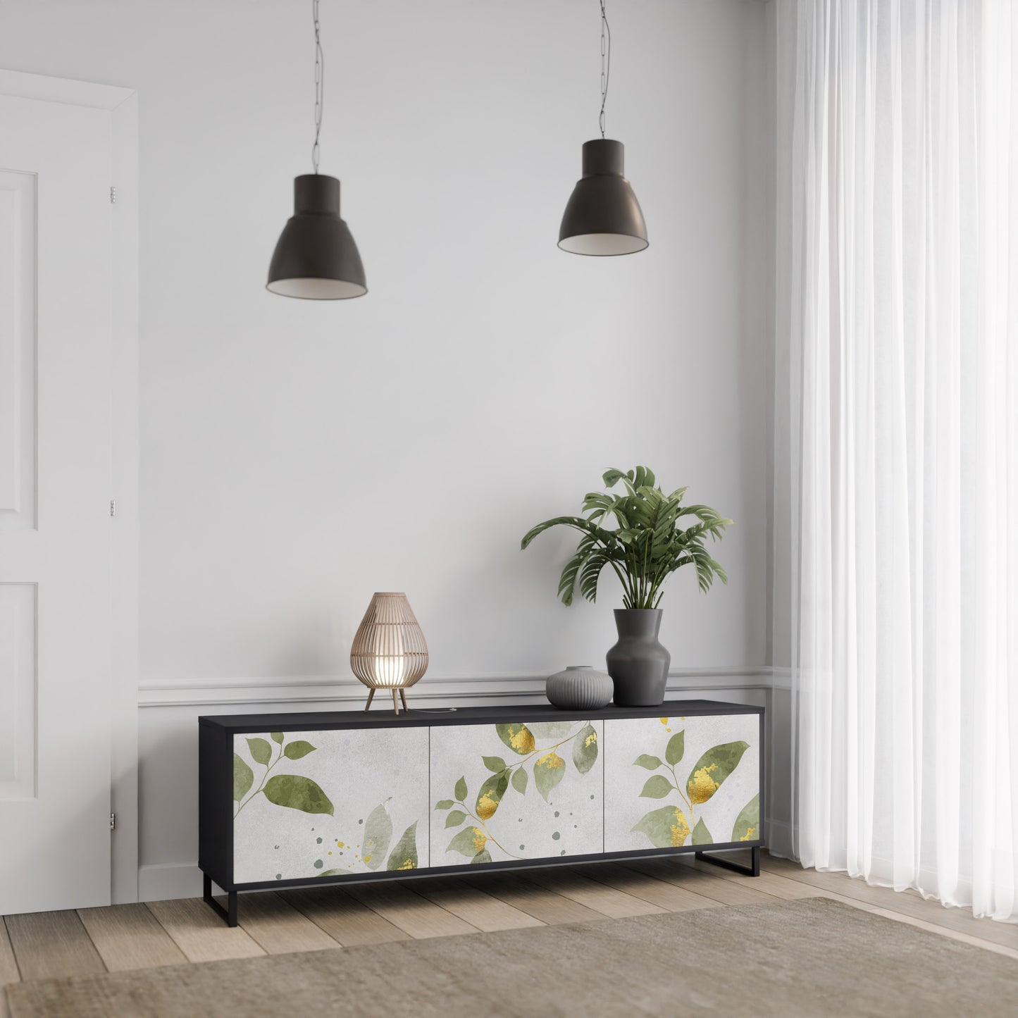 ELEGANT BOTANICS 3-dörrars TV-bänk i svart finish